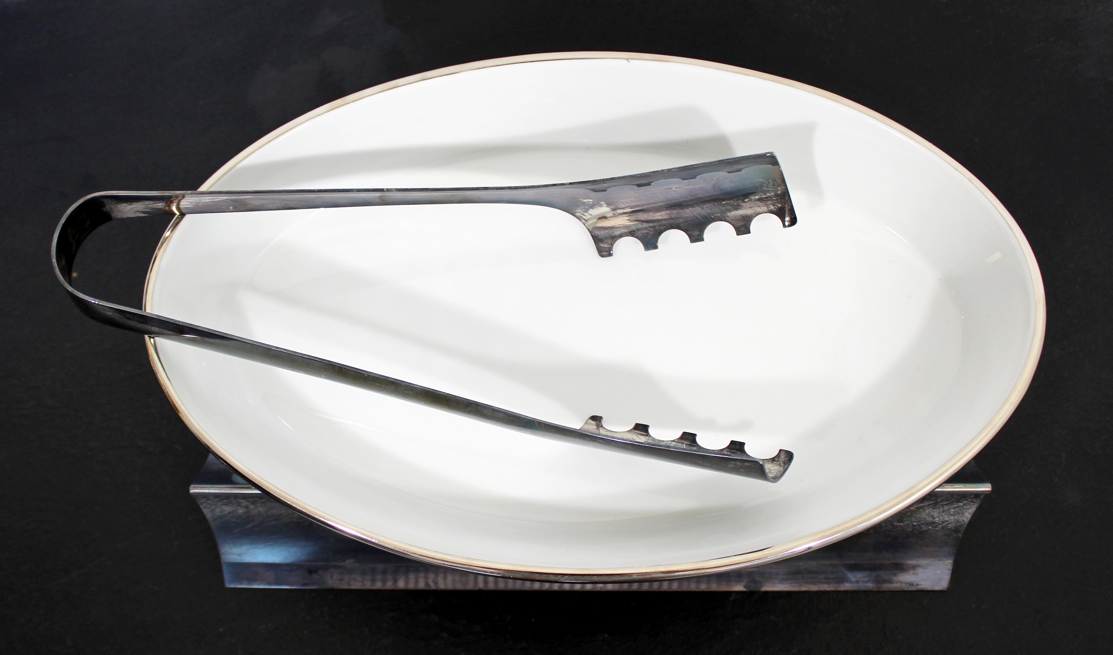 Italian Mid-Century Modern Lino Sabattini Silver Plated Chaffing Dish Tongs 1960s, Italy