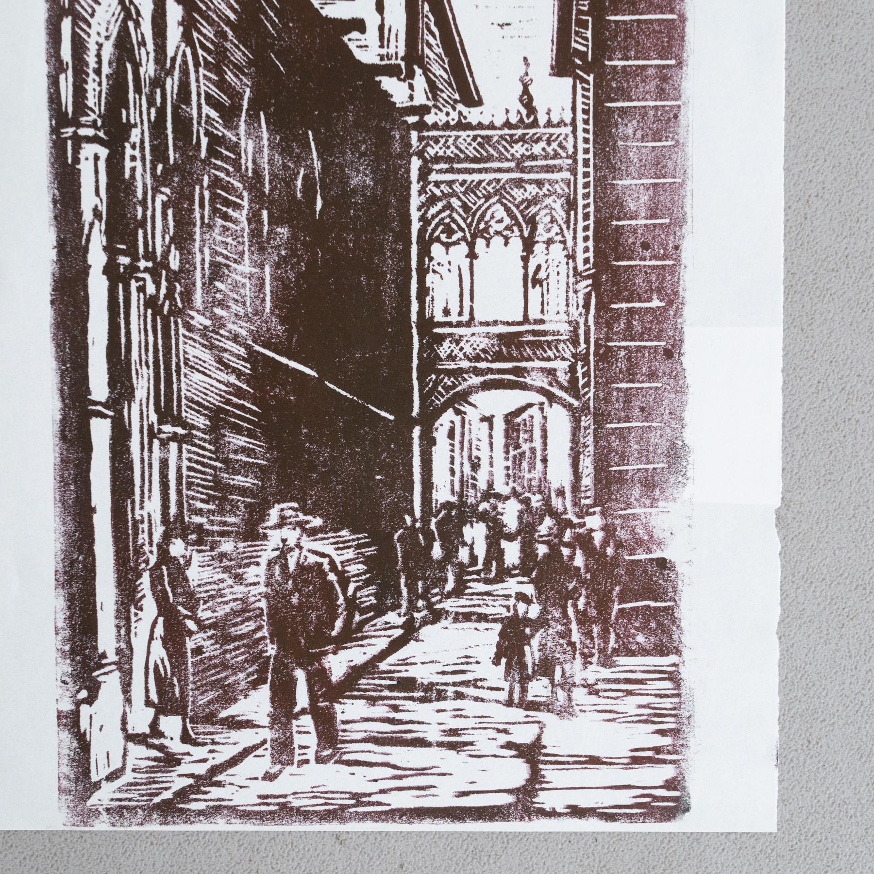 Mid-Century Modern Linogravure moderne du milieu du siècle en vente
