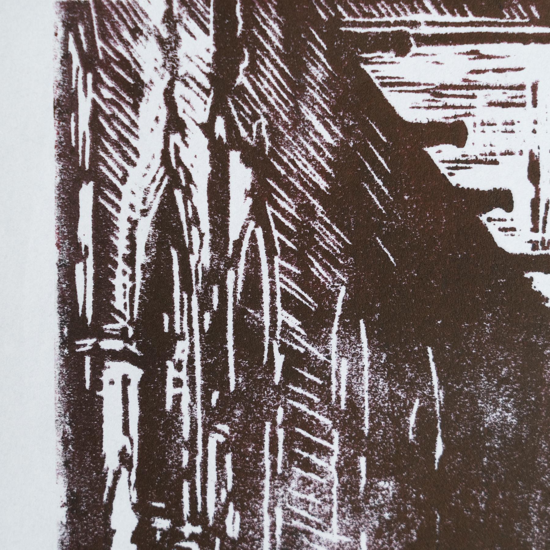 Linogravure moderne du milieu du siècle Bon état - En vente à Barcelona, ES