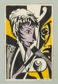 Moderne Lithographie aus der Mitte des Jahrhunderts, Portrt einer Frau
