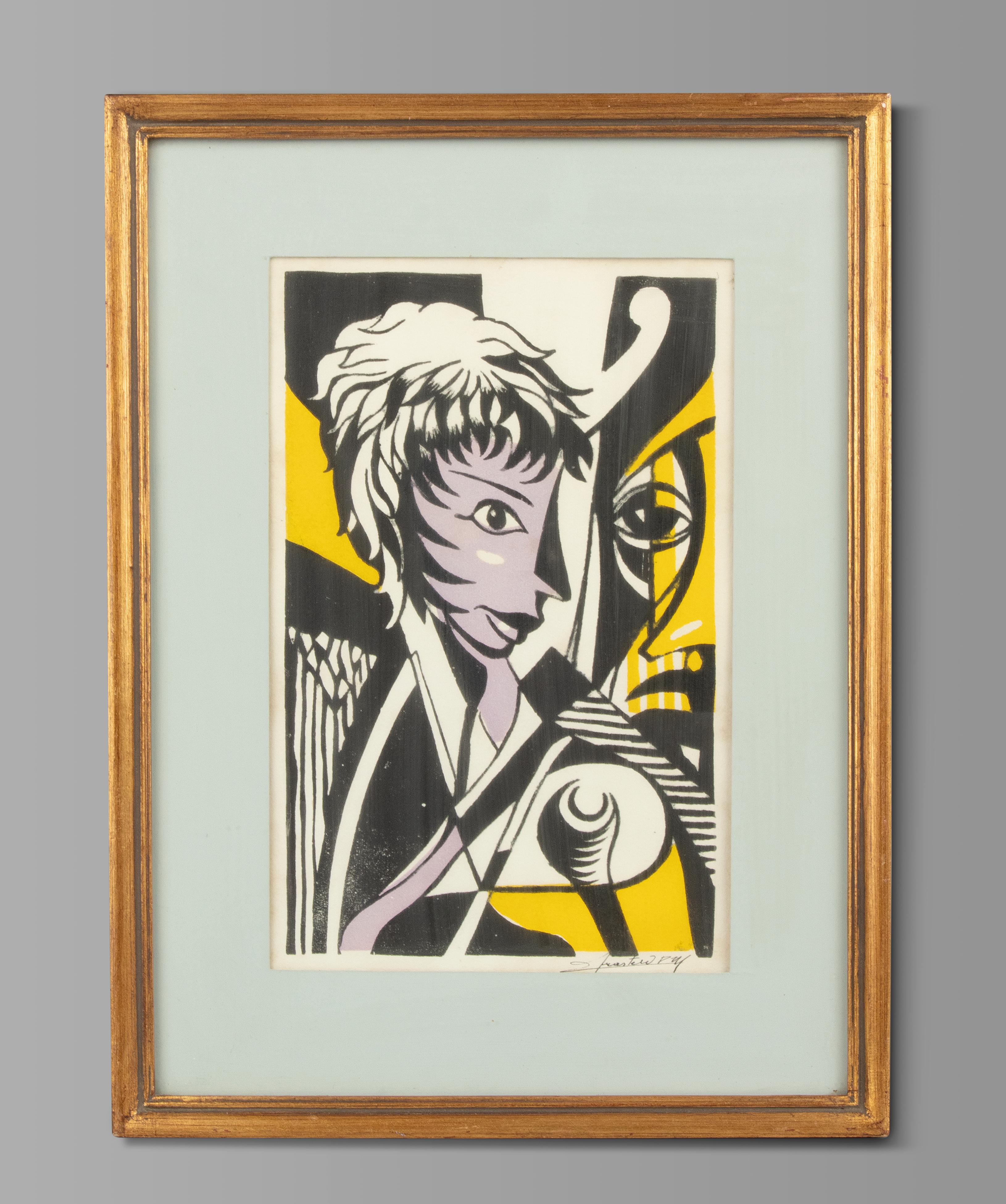 French Mid-Century Modern Lithograph Portrait of a Woman For Sale