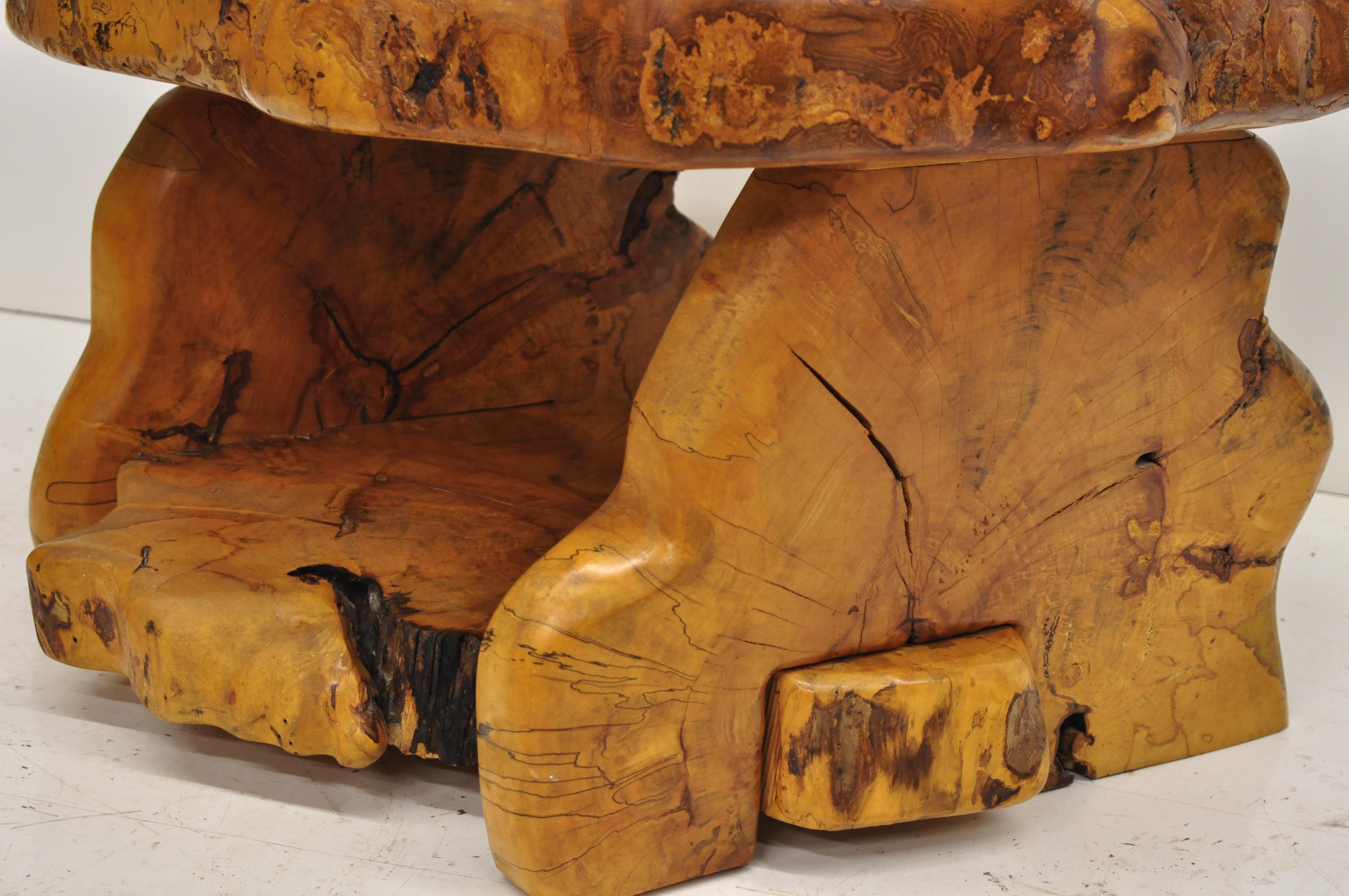 Mid-Century Modern Live Edge Burl Wood Slab Coffee Table by Fabulous Furniture In Good Condition In Philadelphia, PA