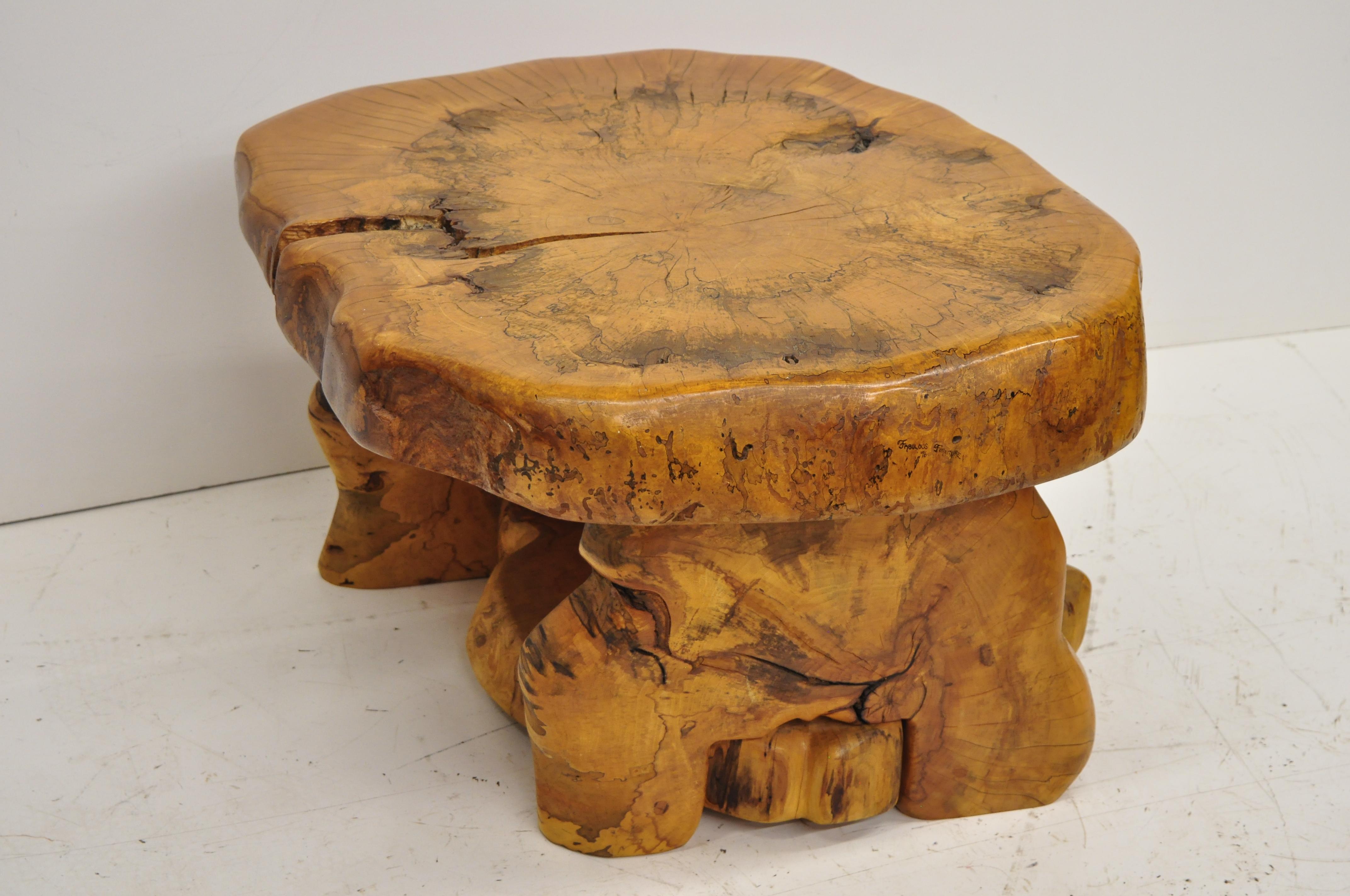 Late 20th Century Mid-Century Modern Live Edge Burl Wood Slab Coffee Table by Fabulous Furniture