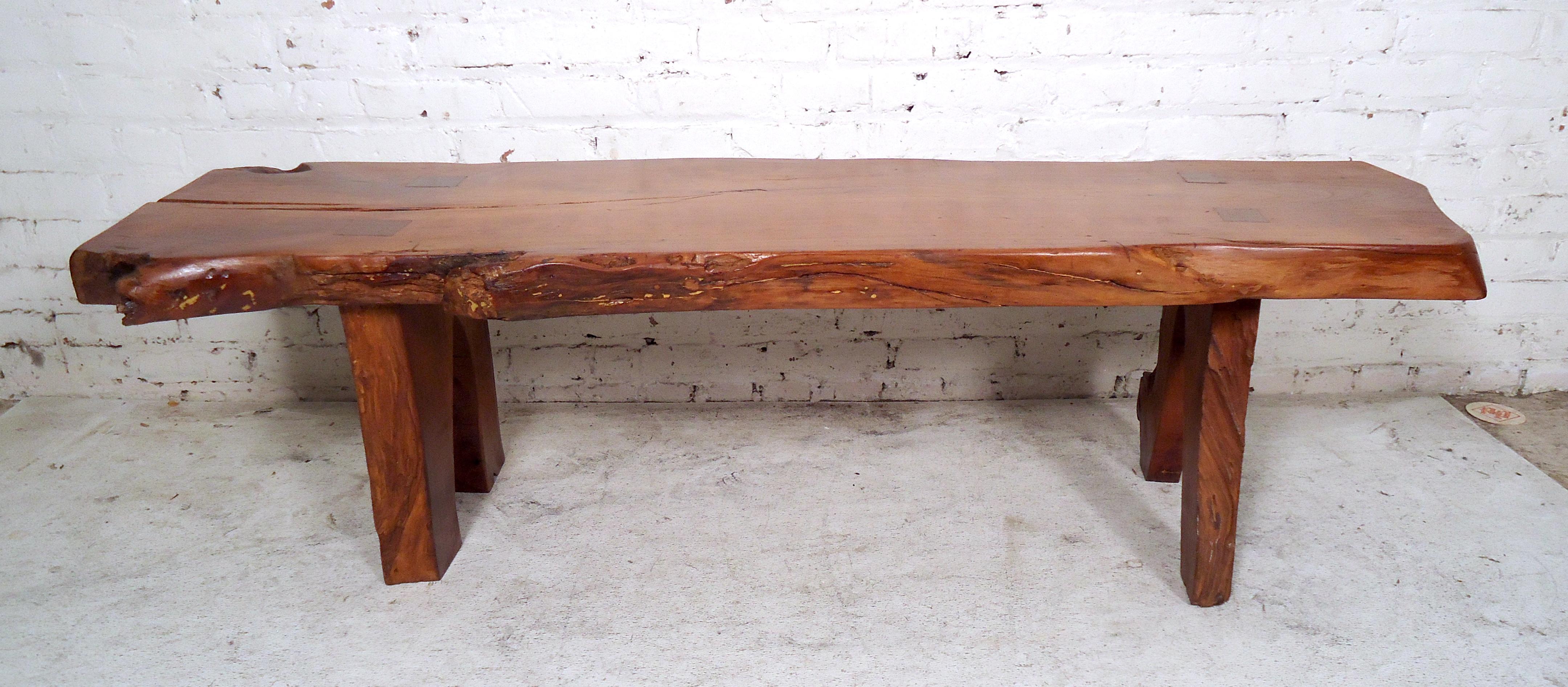 Solid vintage modern live edge bench that can be used as a coffee table, this piece would make a great addition to any home or office.
Please confirm item location NY or NJ with dealer.