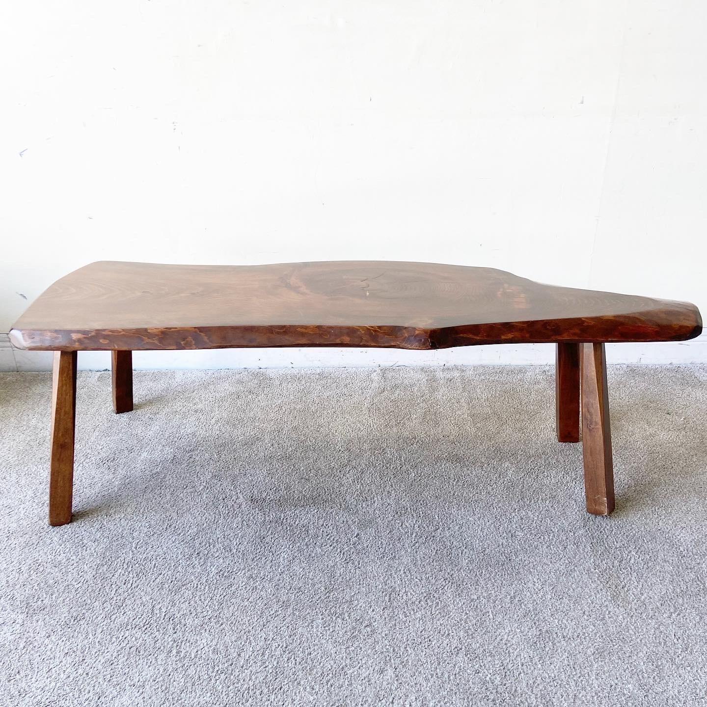 Mid Century Modern Live Edge Coffee Table In Good Condition In Delray Beach, FL