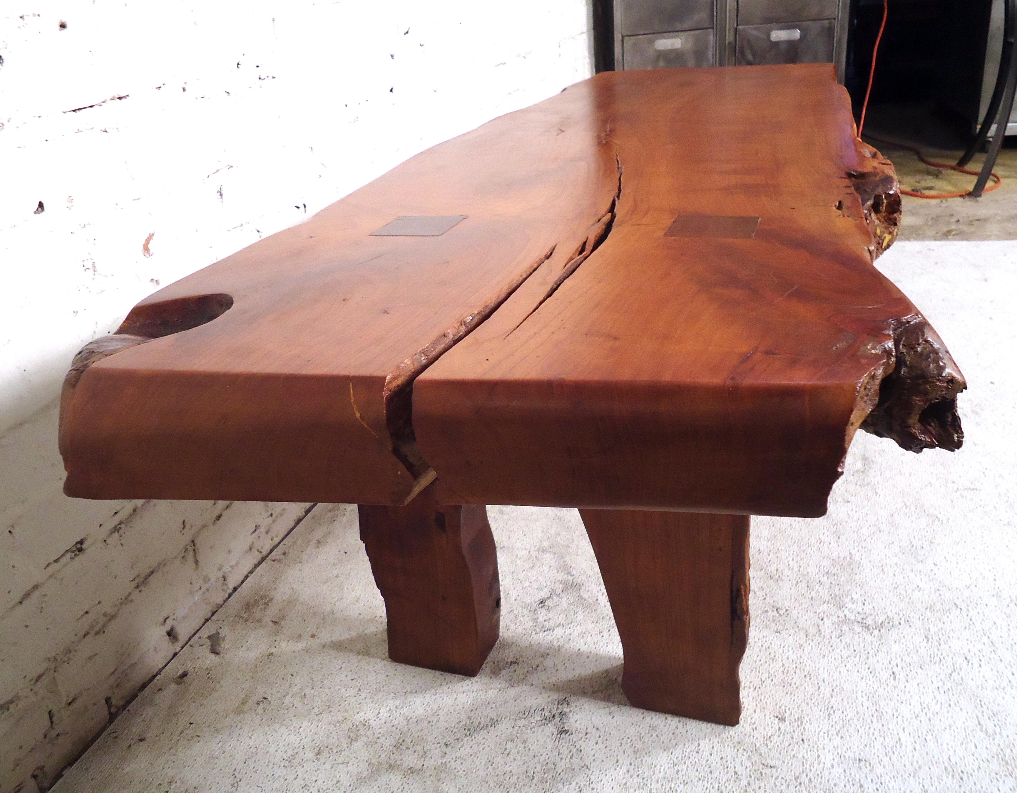 Wood Mid-Century Modern Live Edge Coffee Table For Sale