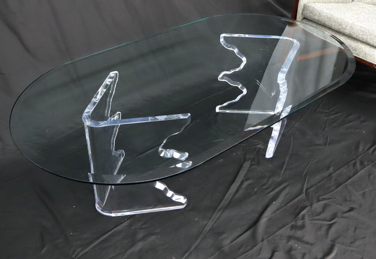 Mid-Century Modern Live Edge Lucite Base Racetrack Oval Top Coffee Table For Sale 2