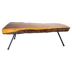 Mid Century Modern Live edge Pine coffee table after Carl Aubock iron legs