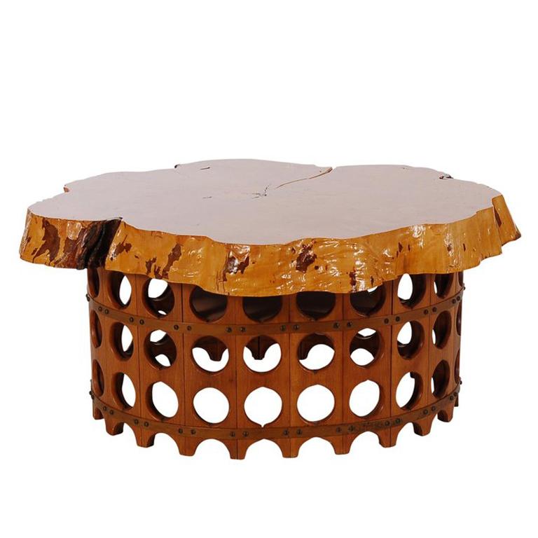 MidCentury Modern Live Edge Slab or Tree Trunk Cocktail or Side Table