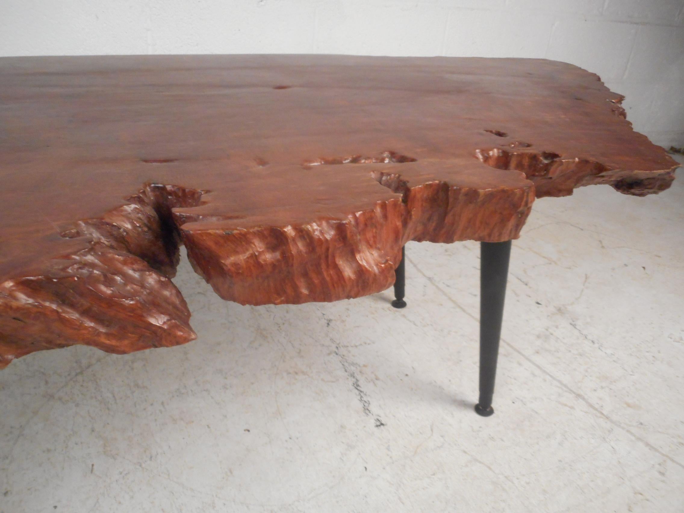 Mid-Century Modern Live Edge Tree Slab Coffee Table 6