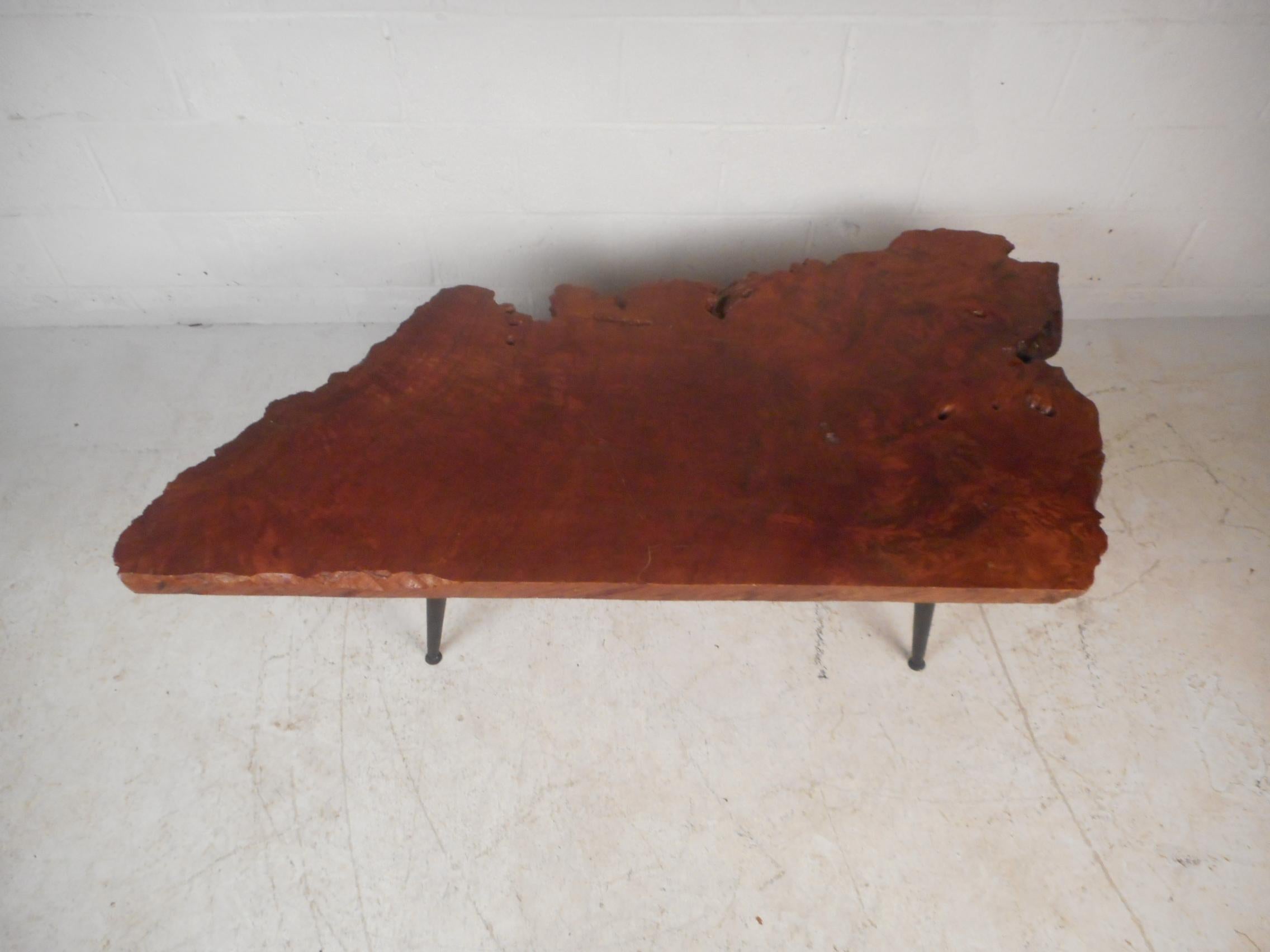 Wood Mid-Century Modern Live Edge Tree Slab Coffee Table