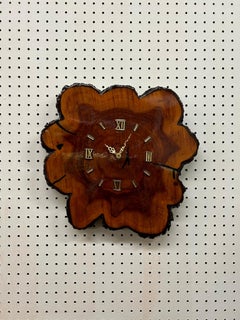 Mid century modern live edge wall clock with brass hardware