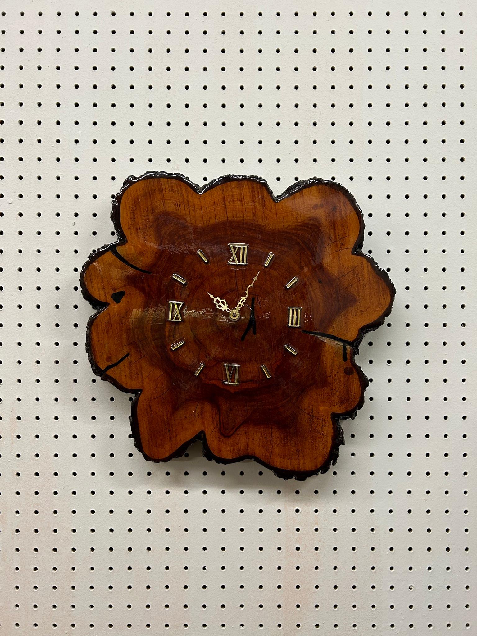 Mid-Century Modern Mid century modern live edge wall clock with brass hardware