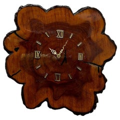 Mid century modern live edge wall clock with brass hardware