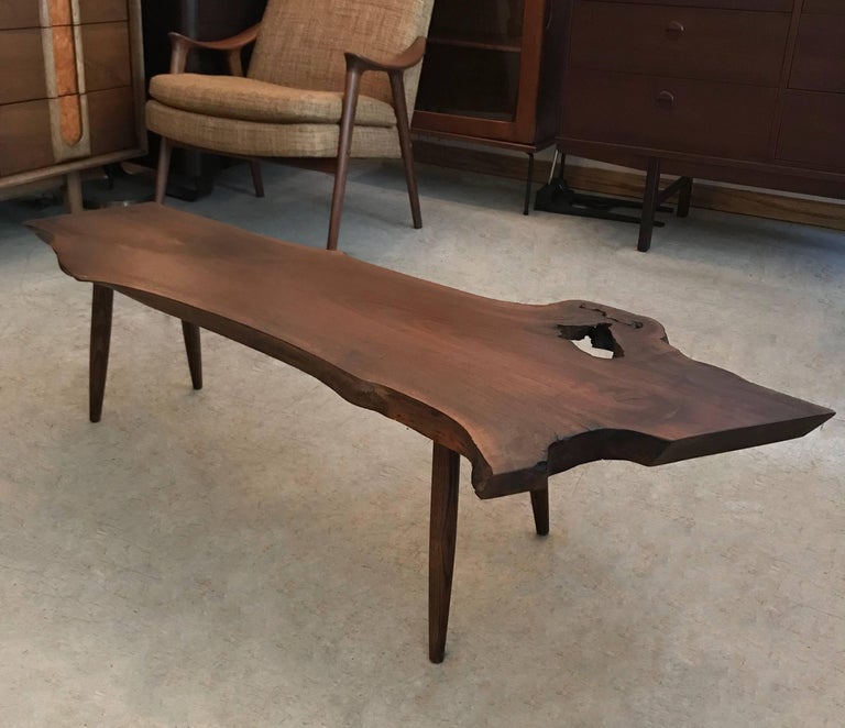 MidCentury Modern Live Edge Walnut Coffee Table at 1stDibs