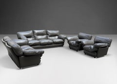 Mid-Century Modern Living Room Set by Paltrona Frau Gray Leather, Italy, 1970s