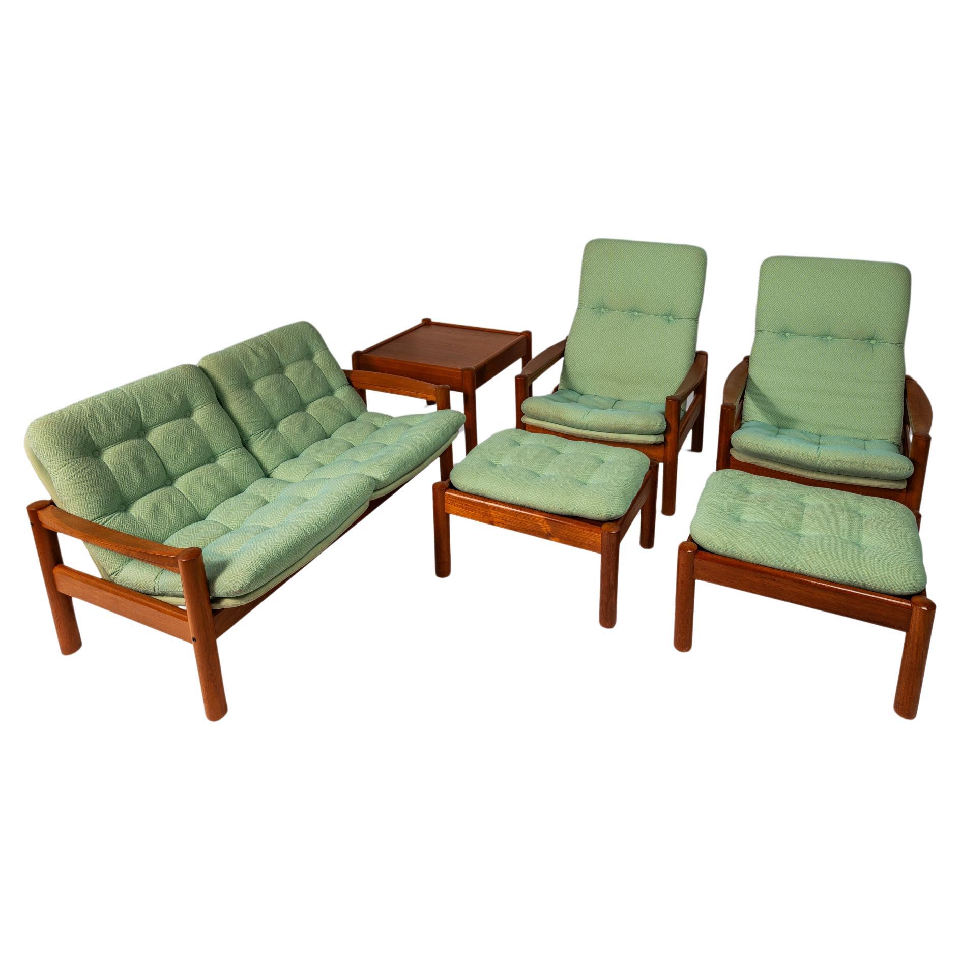 Mid-Century Modern Living Room Set  in Teak by Domino Møbler, Denmark, c. 1970's For Sale