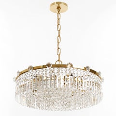 Lampadario Lobmeyr moderno di metà secolo Oswald Haerdtl, vetro cristallo ottone, anni '50