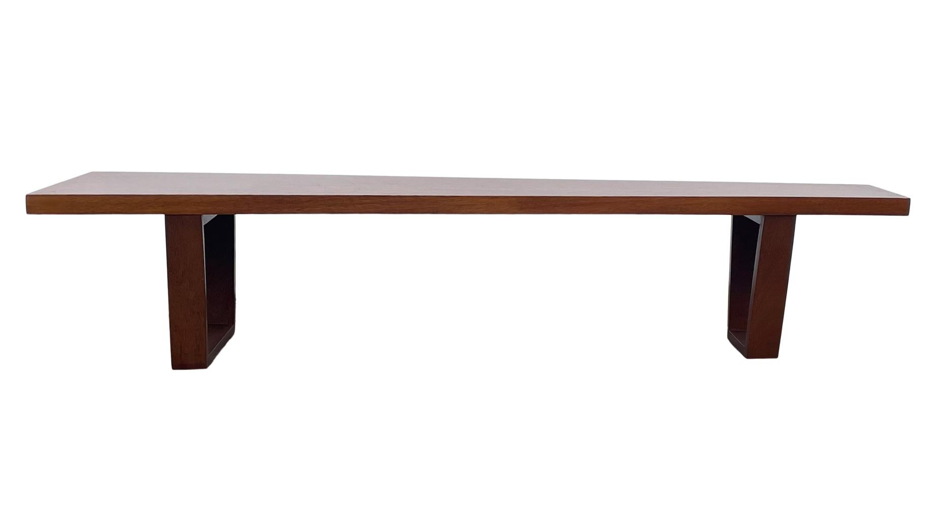 Mid-20th Century Mid-Century Modern Long Asymmetrical Wood Coffee Table or Bench For Sale