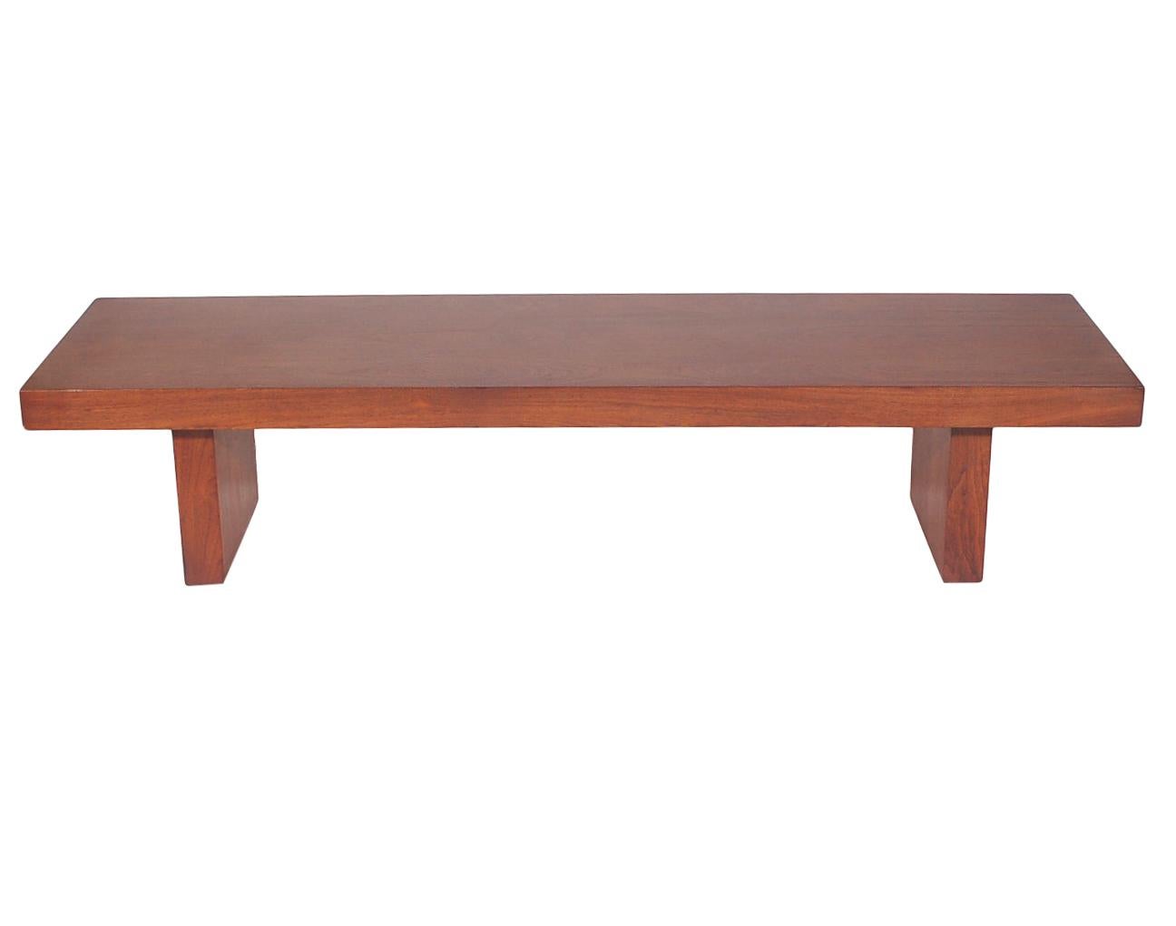 American Mid-Century Modern Long Bench or Coffee Table by Showpieces Inc. in Walnut For Sale