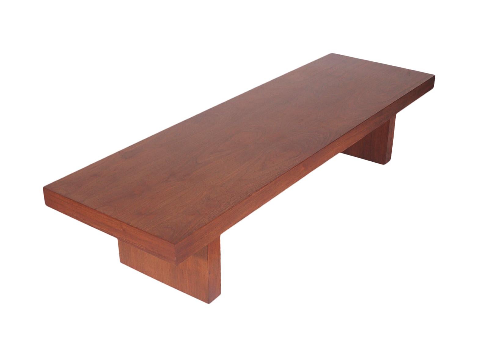 Mid-20th Century Mid-Century Modern Long Bench or Coffee Table by Showpieces Inc. in Walnut For Sale