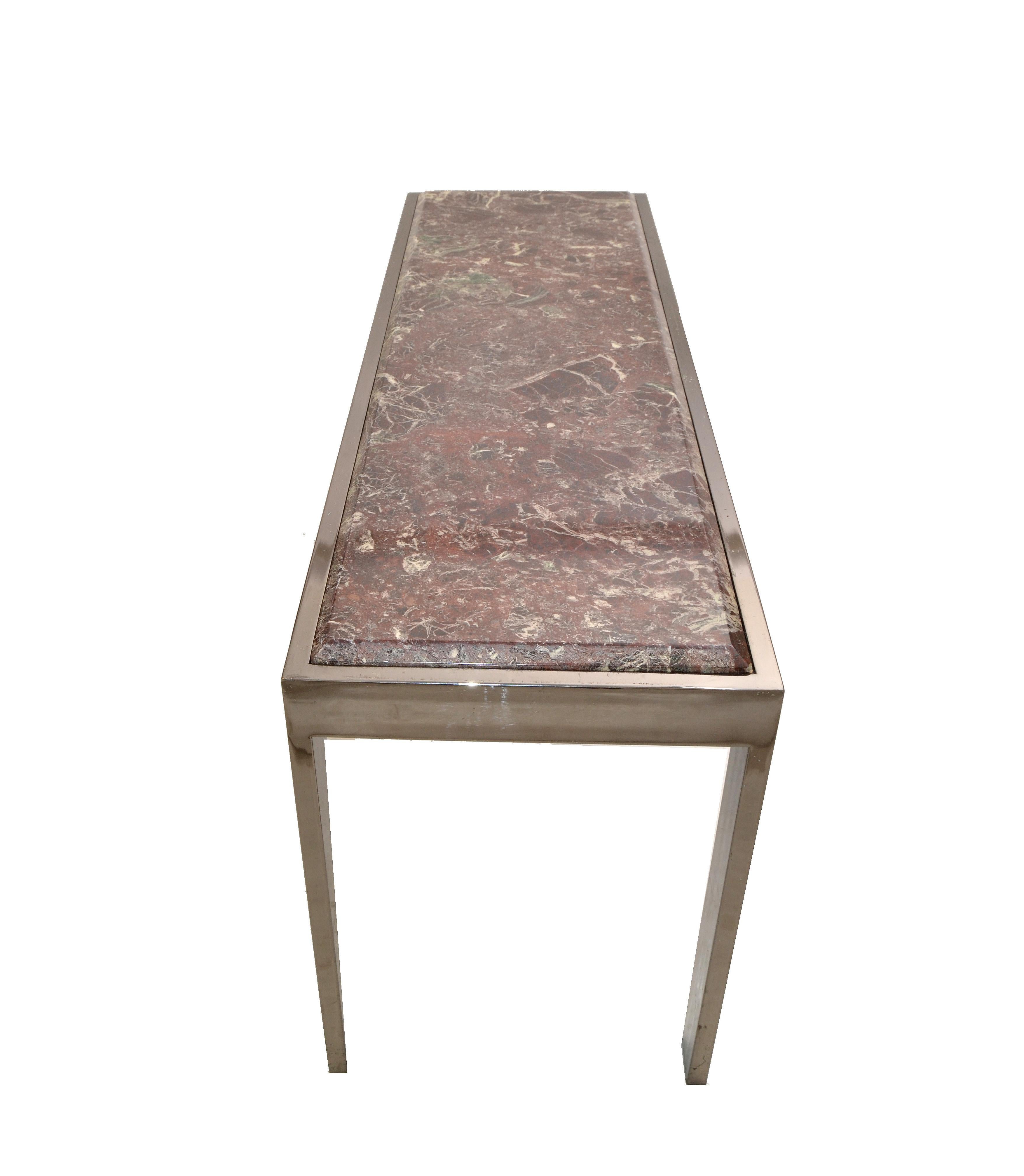 Mid-Century Modern Long Chrome & Beveled Verona Marble Top Console Table, 1975 For Sale 5