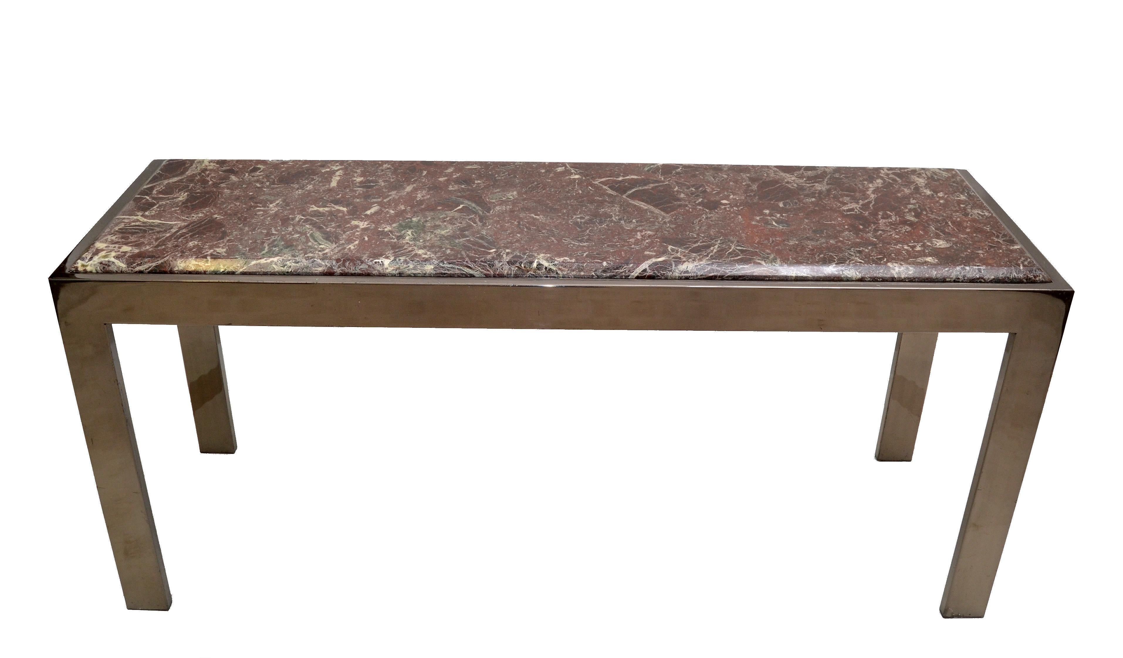 Mid-Century Modern Long Chrome & Beveled Verona Marble Top Console Table, 1975 For Sale 8