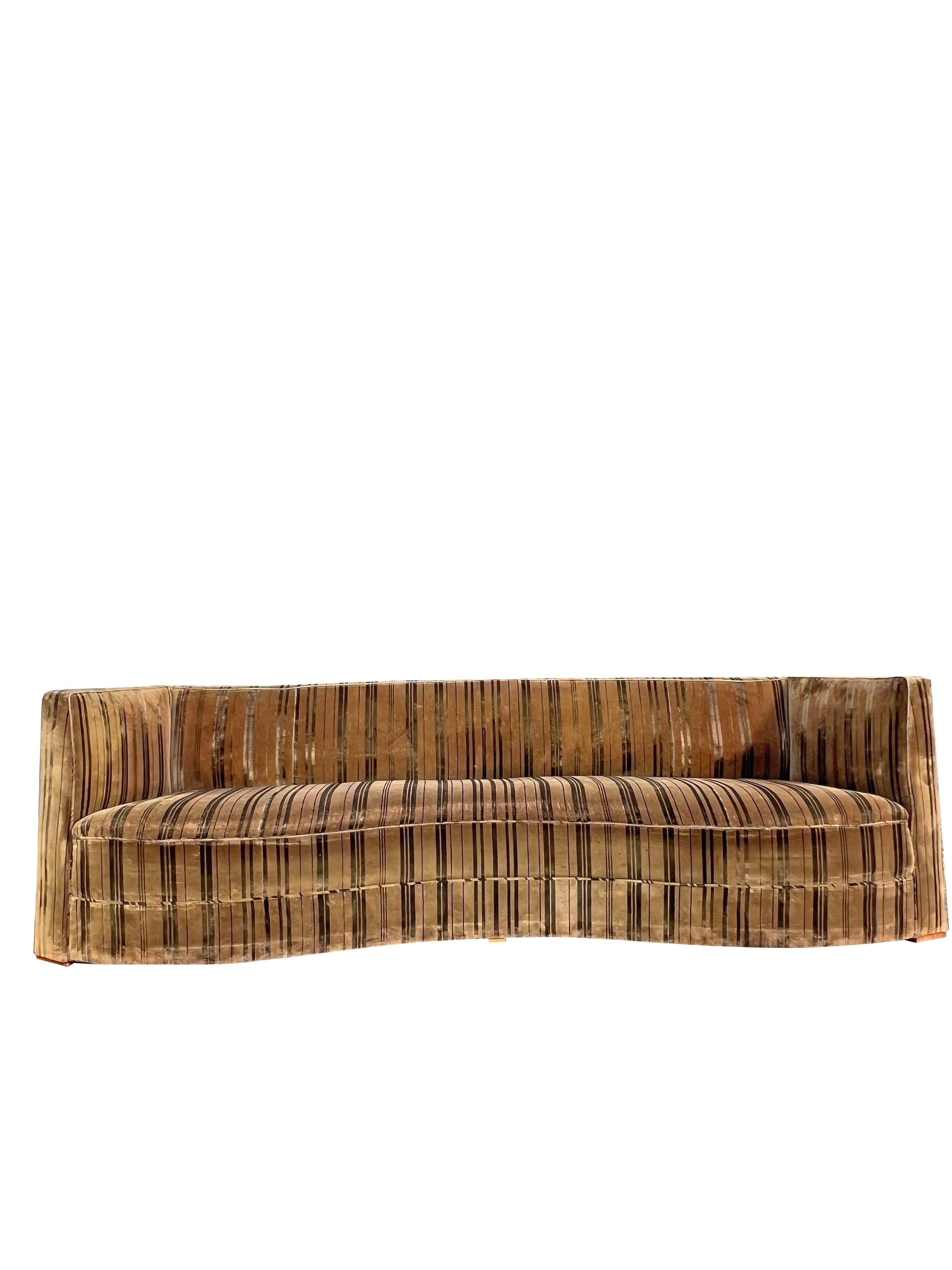 Mid Century Modern Long Curved Sofa in Harvey Probber Dunbar Milo Baughman Style 1