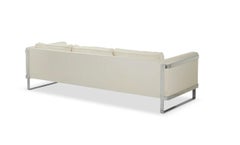 Mid-Century Modern Long flat bar chrome frame White 3 Seat Sofa Milo Baughman