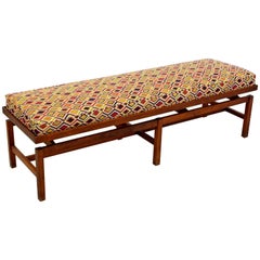 Mid-Century Modern Long Floating Jens Risom Walnut Base Bench