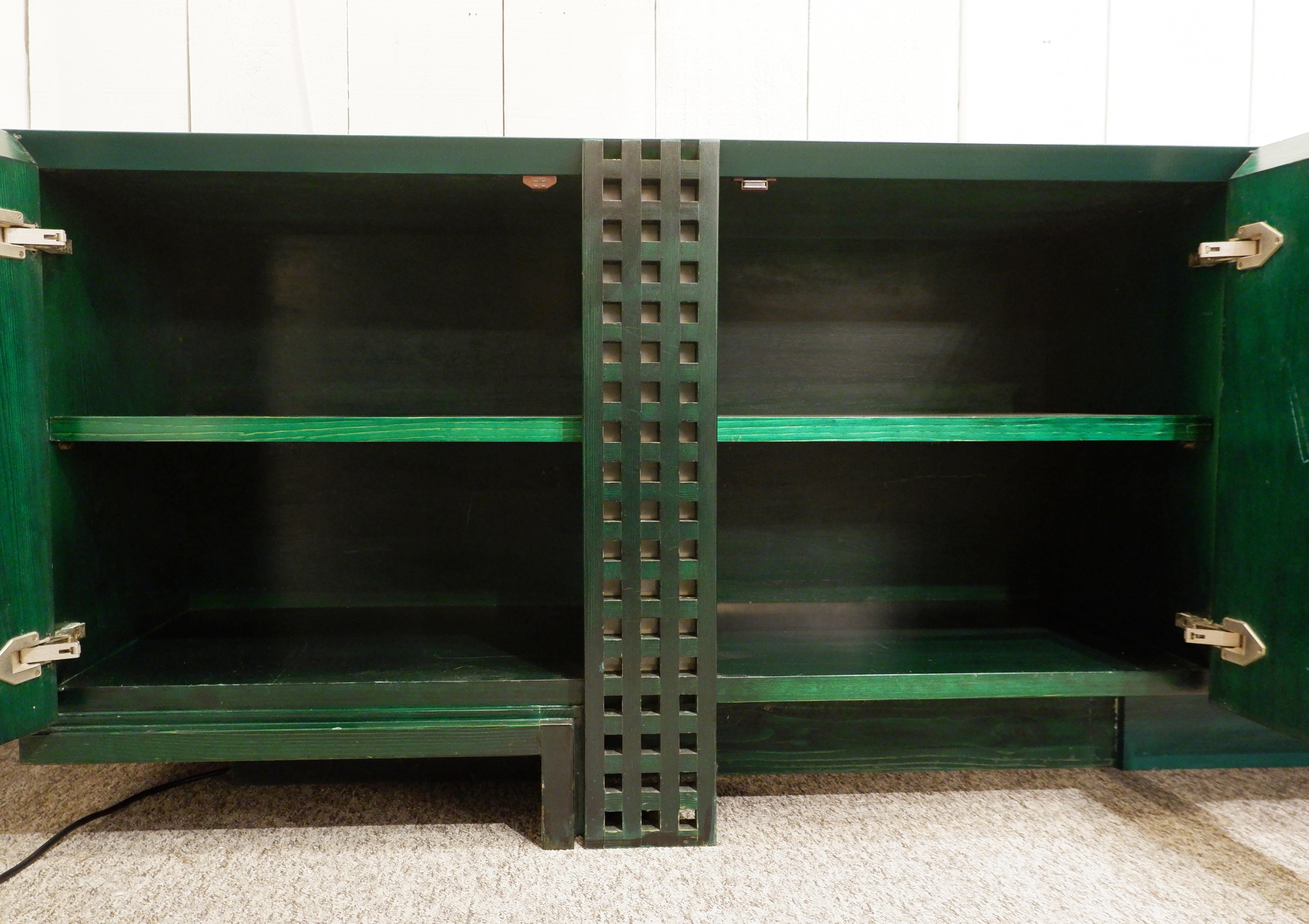 Mid-Century Modern Long Graphic Sideboard in Green Stained Wood, Italy 4