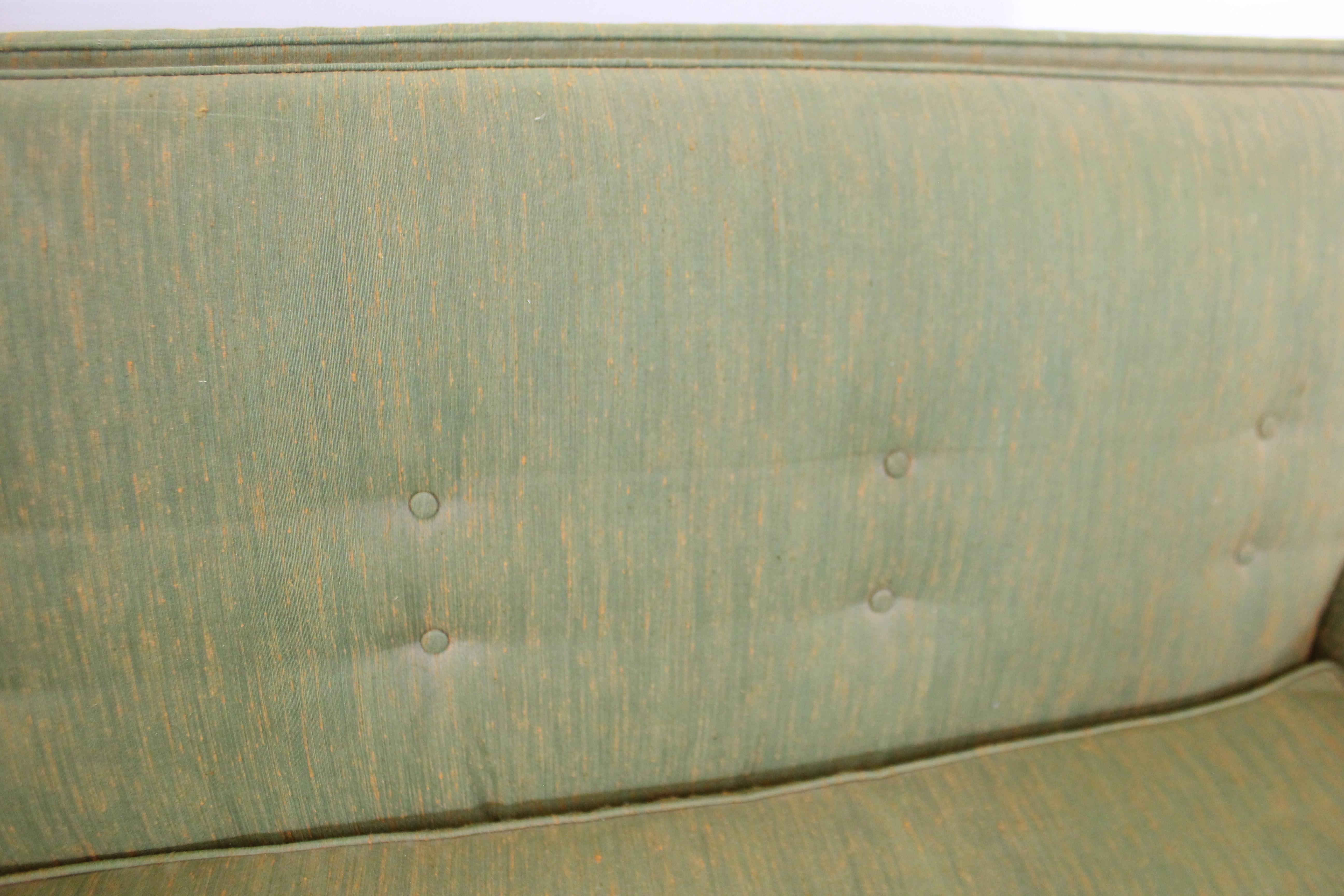 Wood Mid-Century Modern Long Green Kroehler Sofa