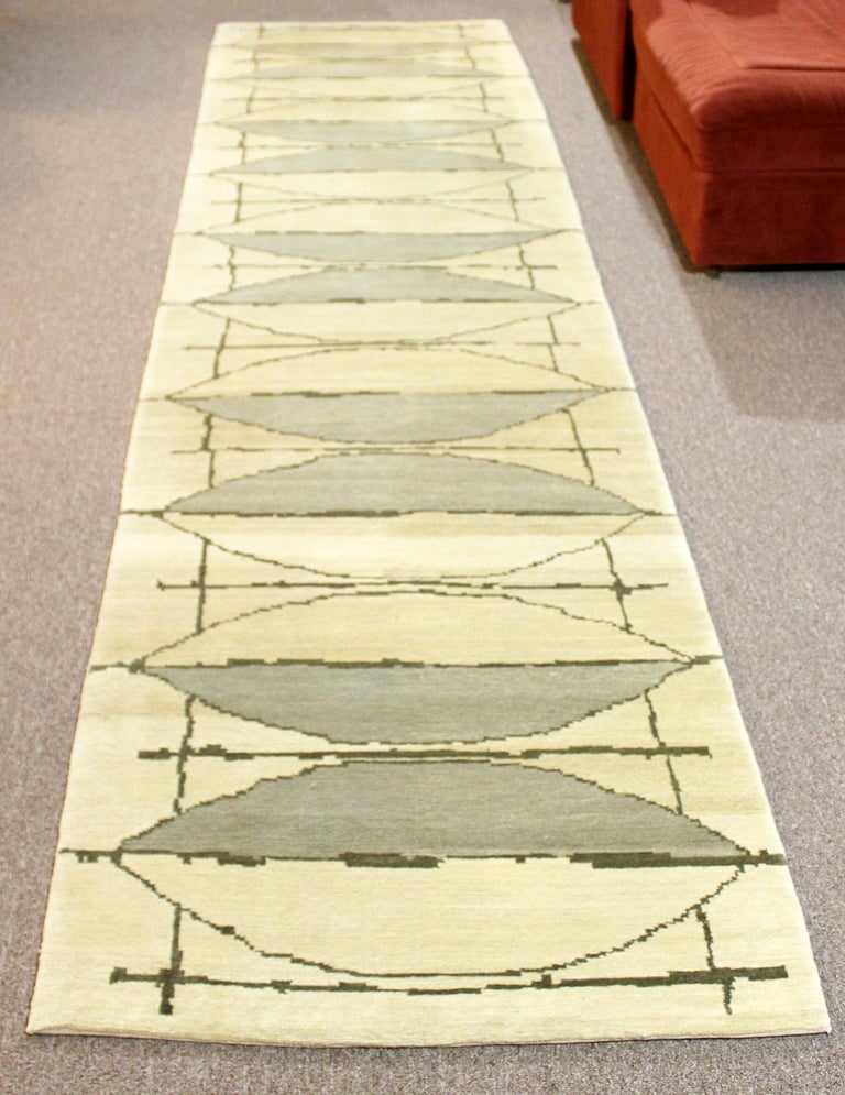 MidCentury Modern Long Handmade Wool Runner Rug Made in Nepal, 1970s