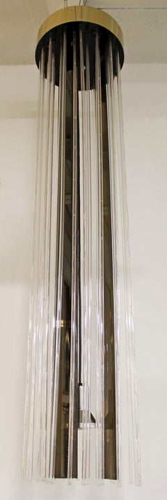 Mid-Century Modern Long Hanging Brass & Acrylic Chandelier Light Fixture 1960s
