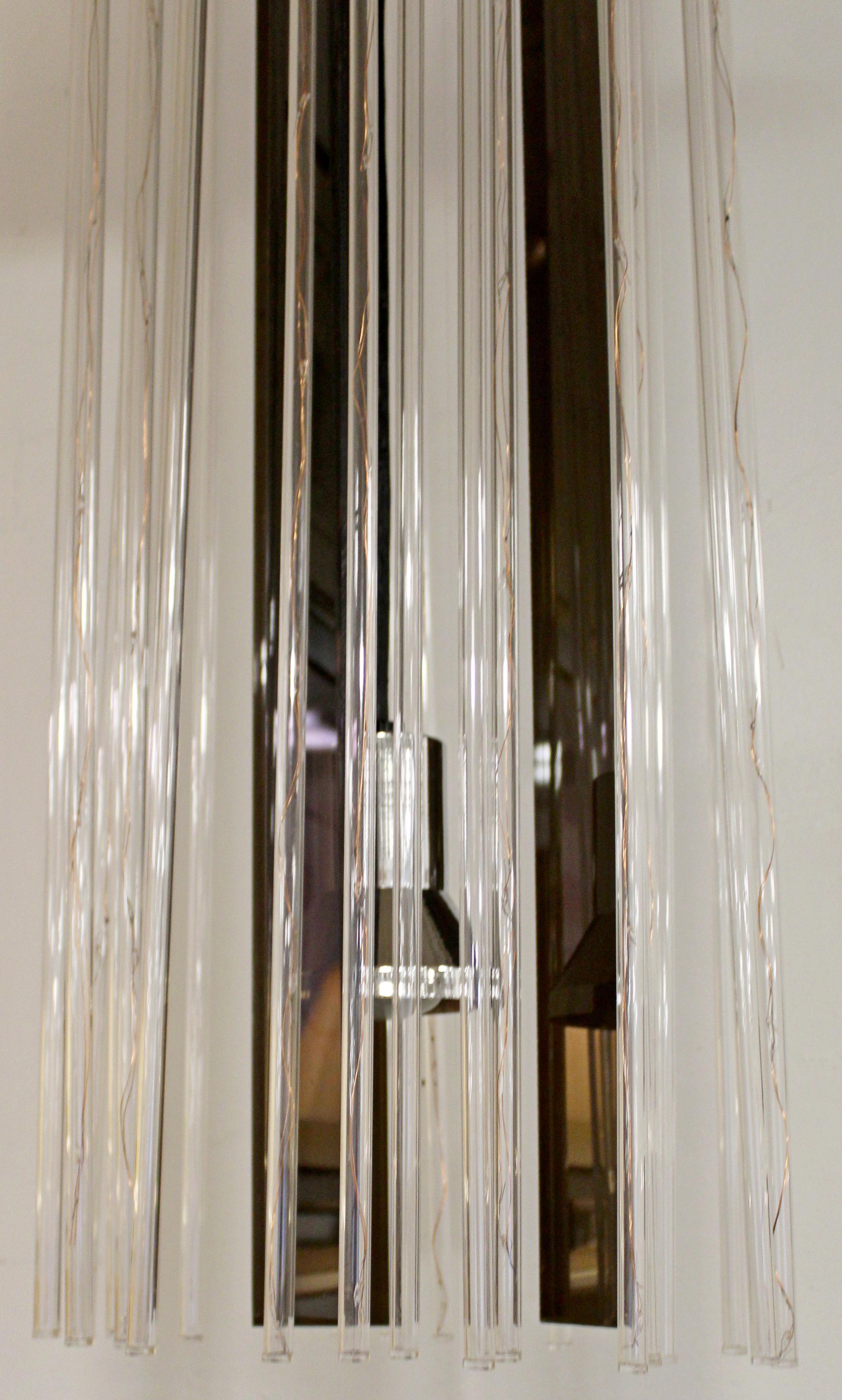 Mid-20th Century Mid-Century Modern Long Hanging Brass & Acrylic Chandelier Light Fixture 1960s