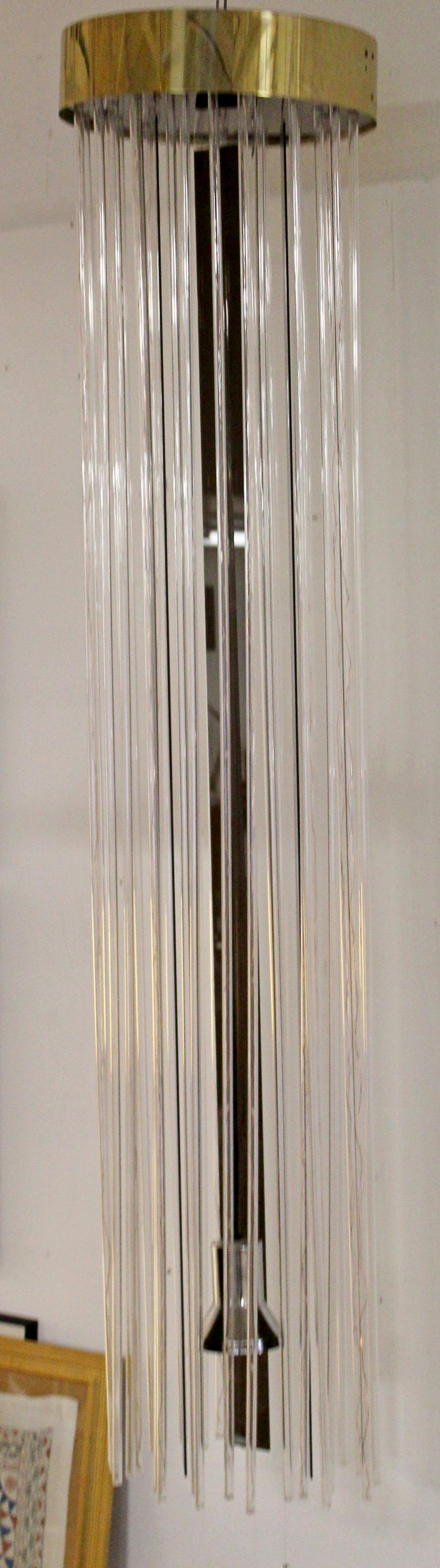Mid-Century Modern Long Hanging Brass & Acrylic Chandelier Light Fixture 1960s 1