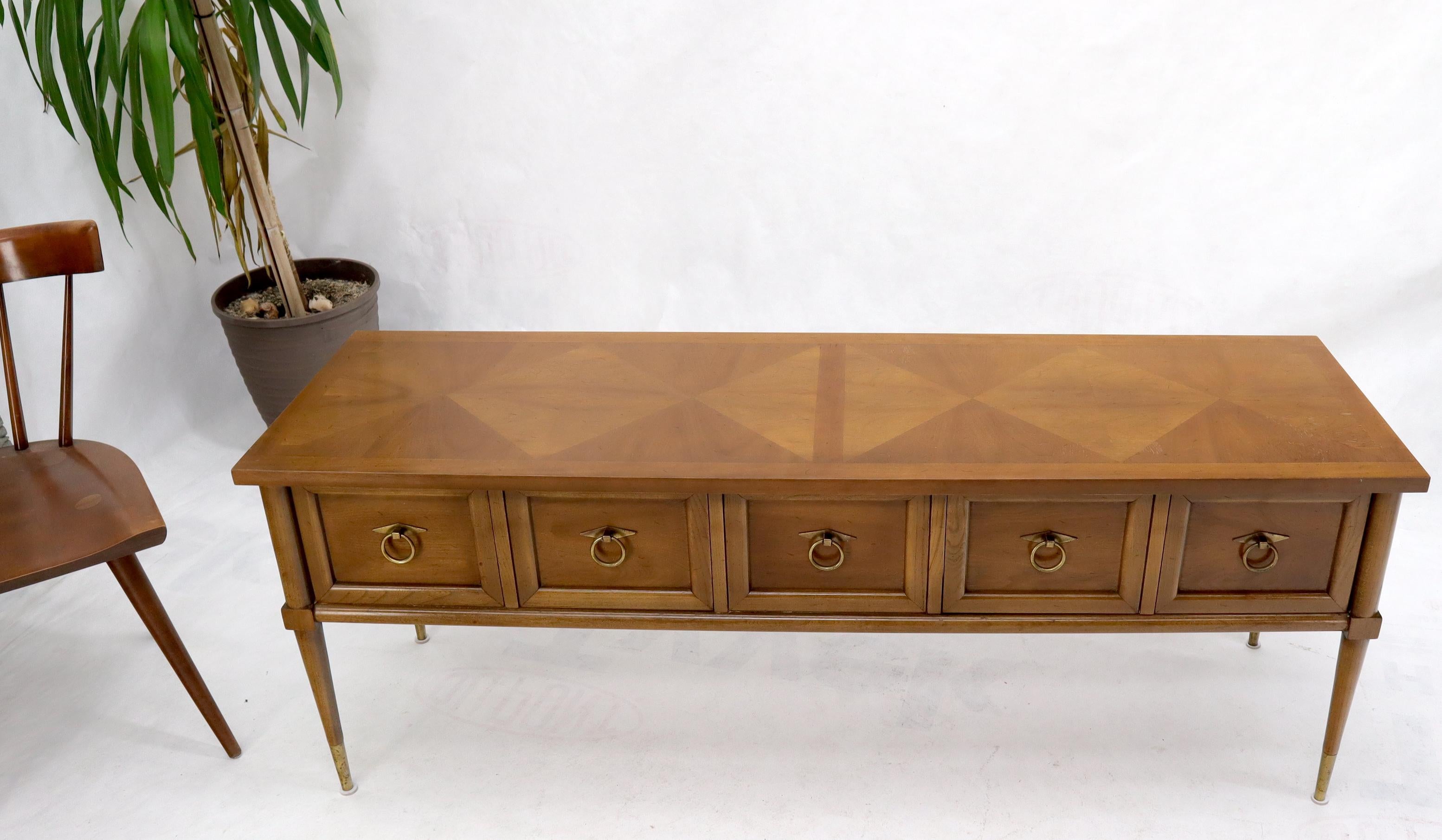 American Mid-Century Modern Long Low Profile Credenza with Round Ring Drop Pulls For Sale