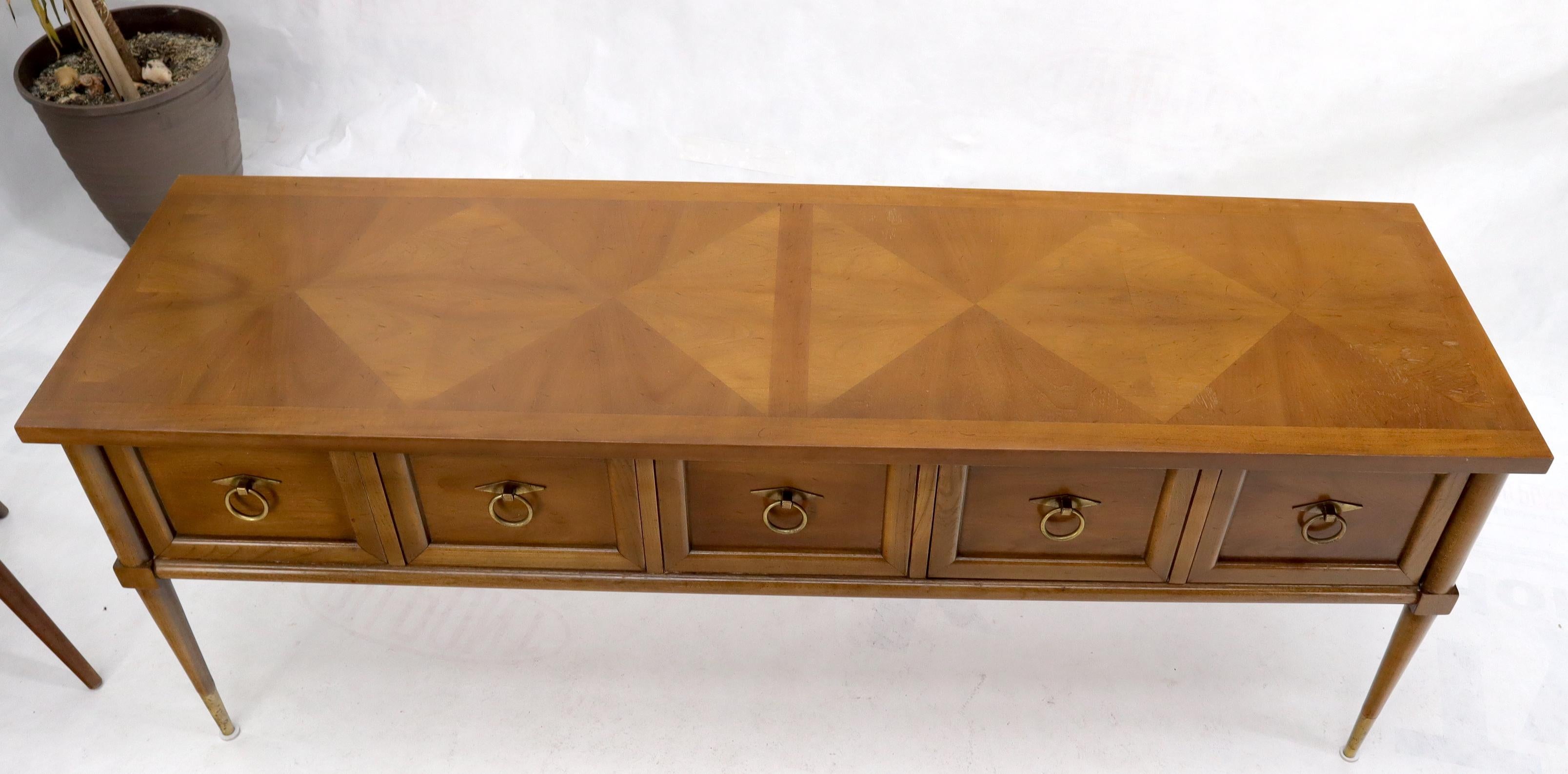 Lacquered Mid-Century Modern Long Low Profile Credenza with Round Ring Drop Pulls