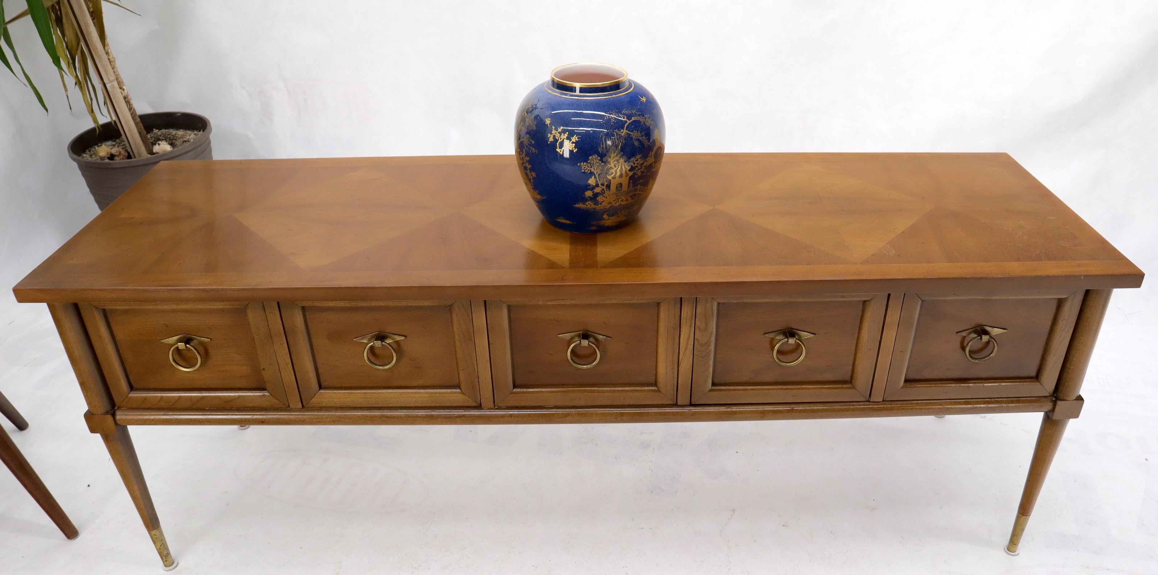 Brass Mid-Century Modern Long Low Profile Credenza with Round Ring Drop Pulls For Sale