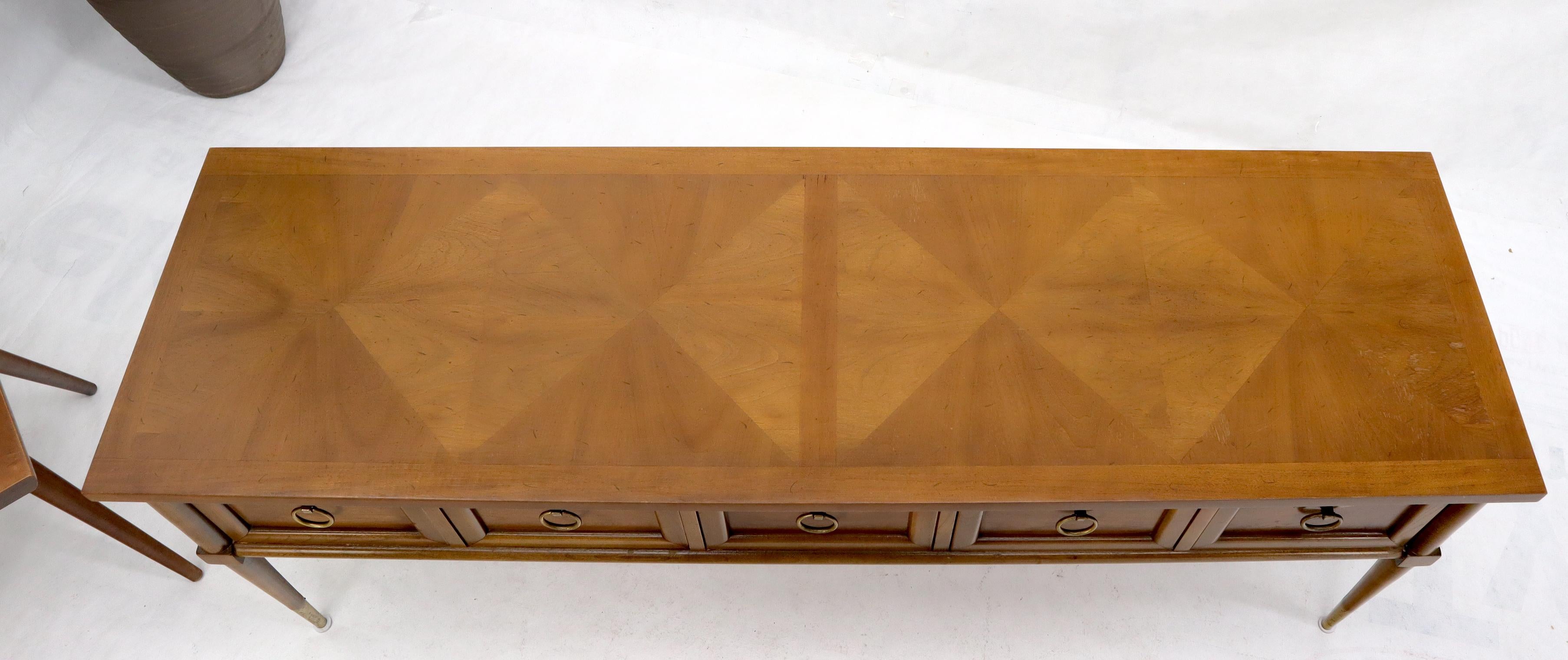 Brass Mid-Century Modern Long Low Profile Credenza with Round Ring Drop Pulls