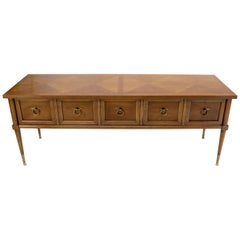 Mid-Century Modern Long Low Profile Credenza with Round Ring Drop Pulls