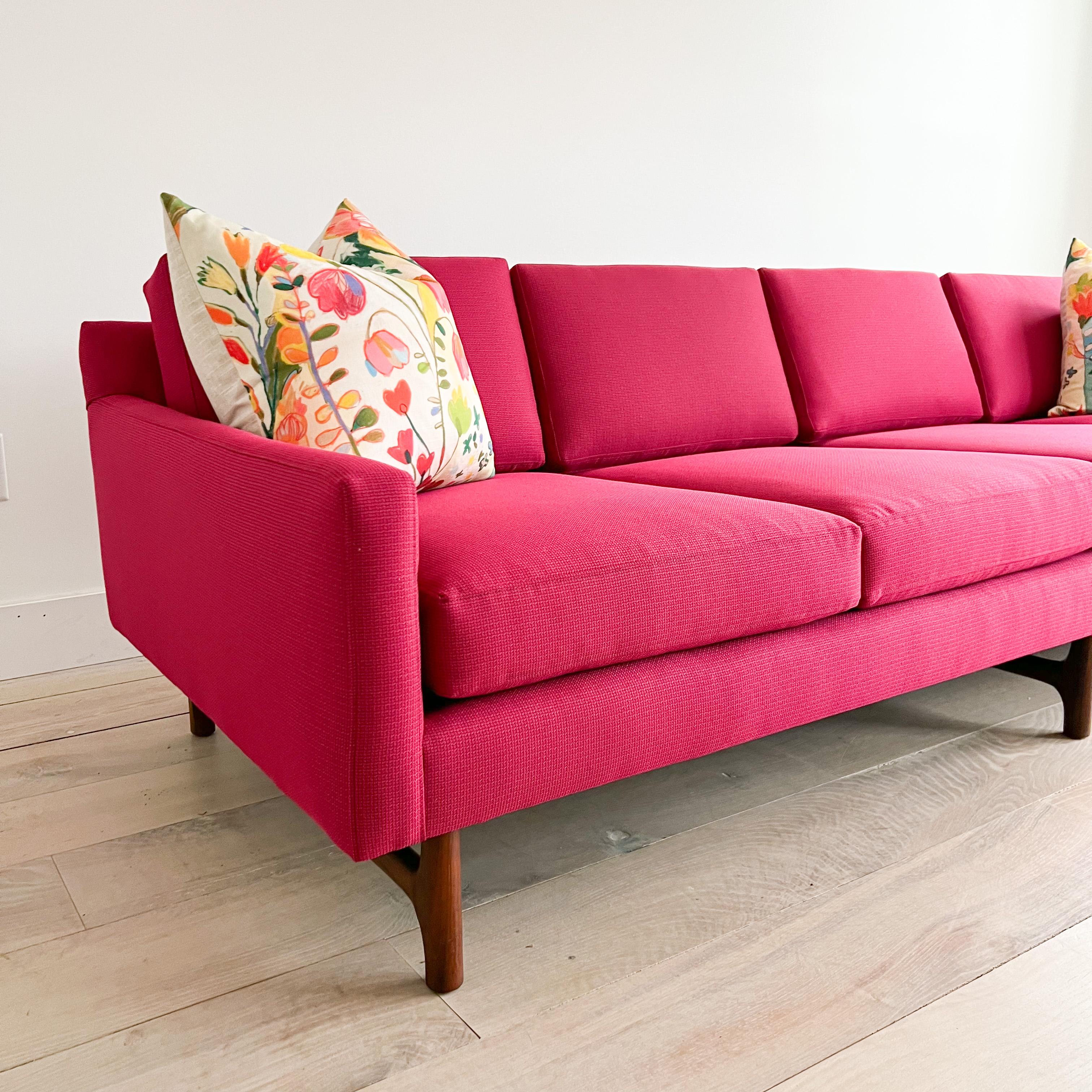 Mid-Century Modern Long Low Sofa by Rowe, New Fuchsia Upholstery 3