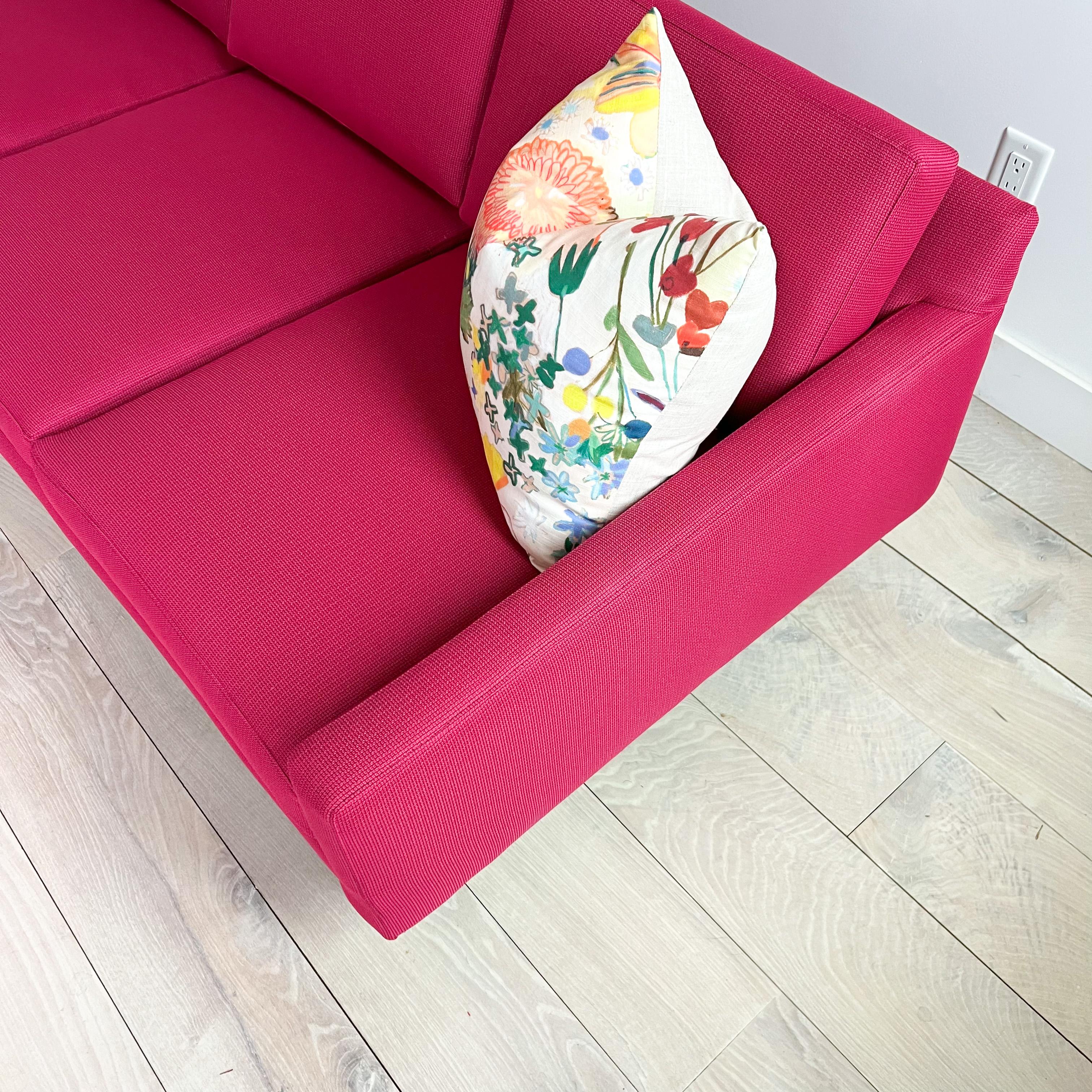 Mid-Century Modern Long Low Sofa by Rowe, New Fuchsia Upholstery 5