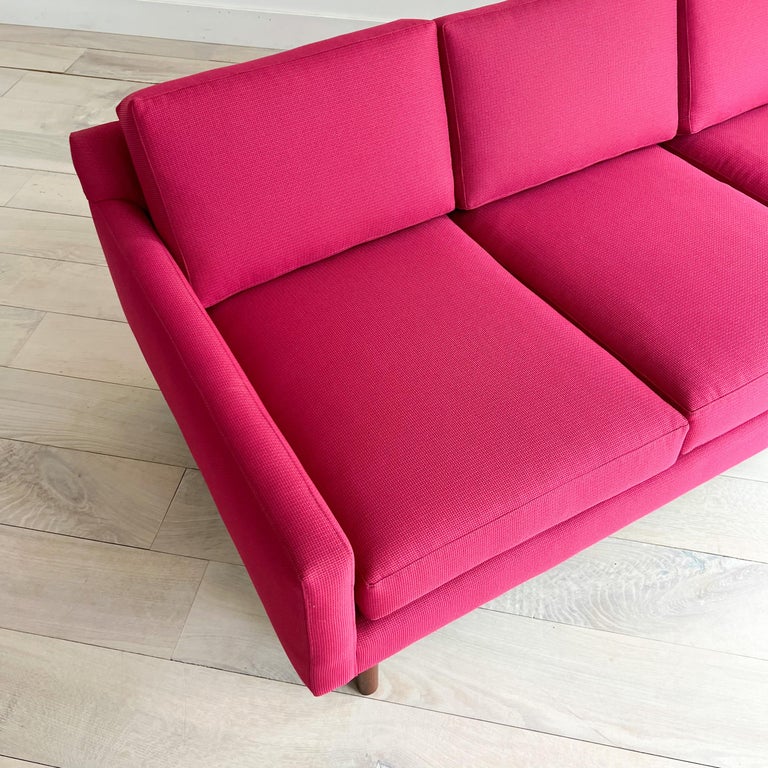 MidCentury Modern Long Low Sofa by Rowe, New Fuchsia Upholstery For