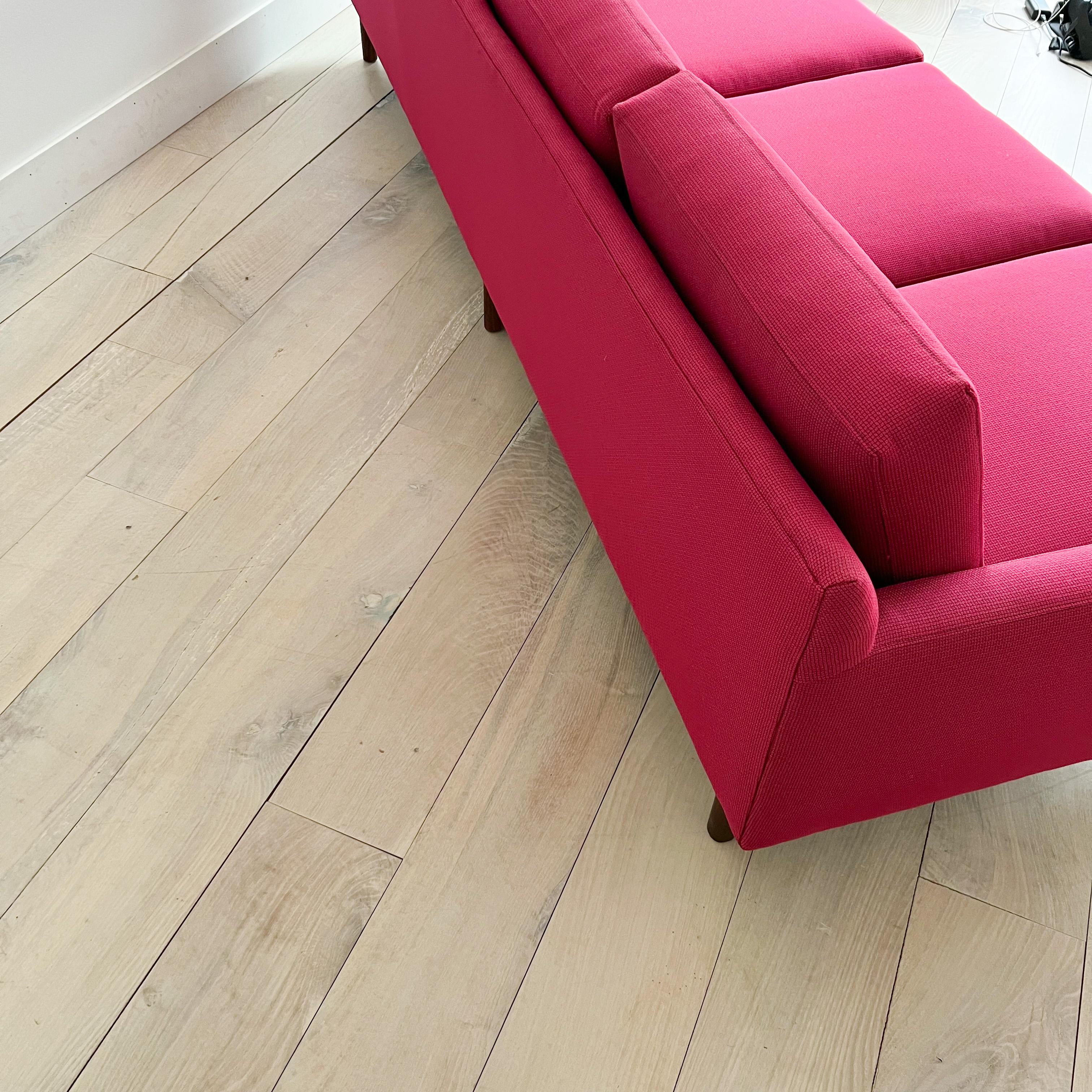Mid-Century Modern Long Low Sofa by Rowe, New Fuchsia Upholstery 1