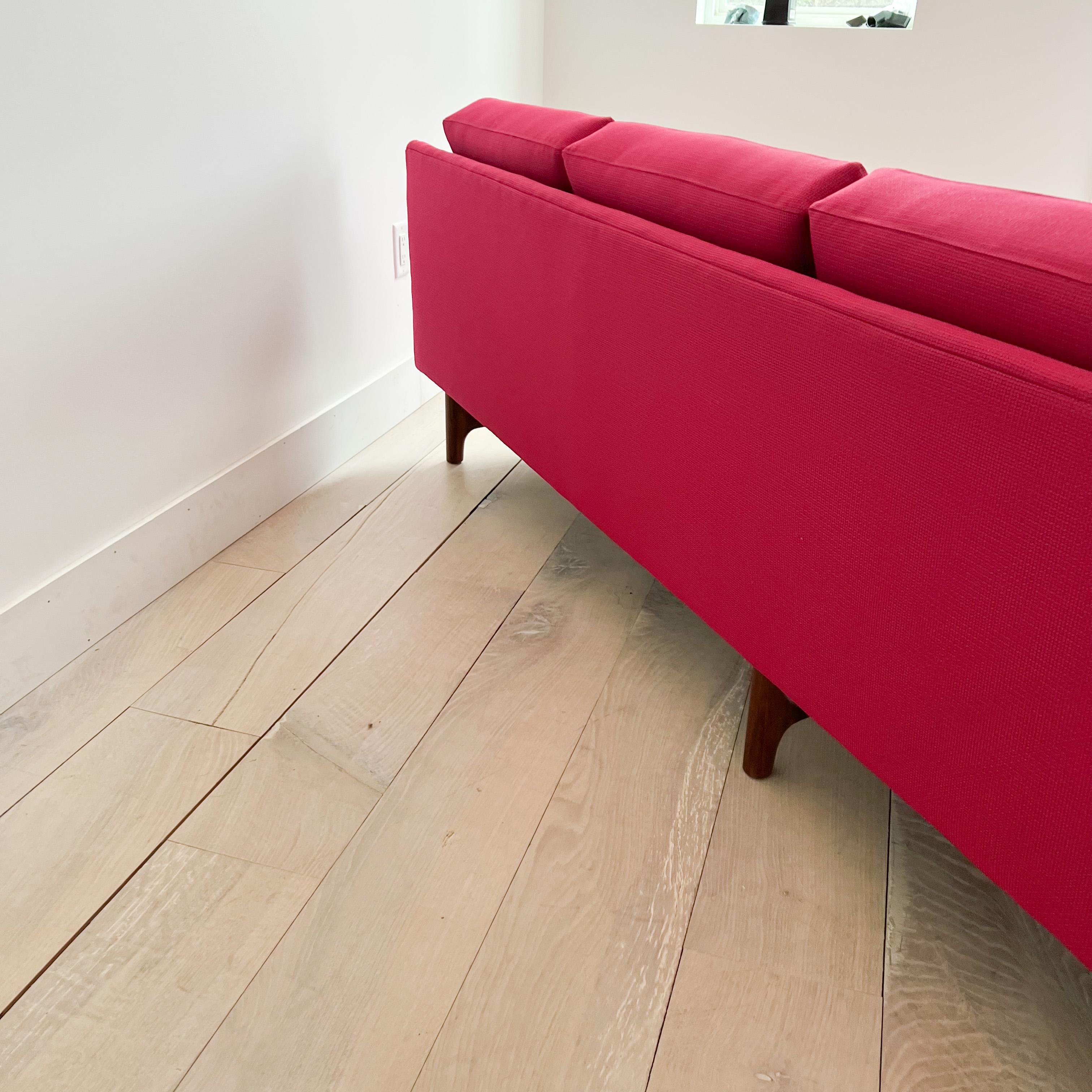 Mid-Century Modern Long Low Sofa by Rowe, New Fuchsia Upholstery 2
