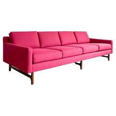 Mid-Century Modern Long Low Sofa by Rowe, New Fuchsia Upholstery