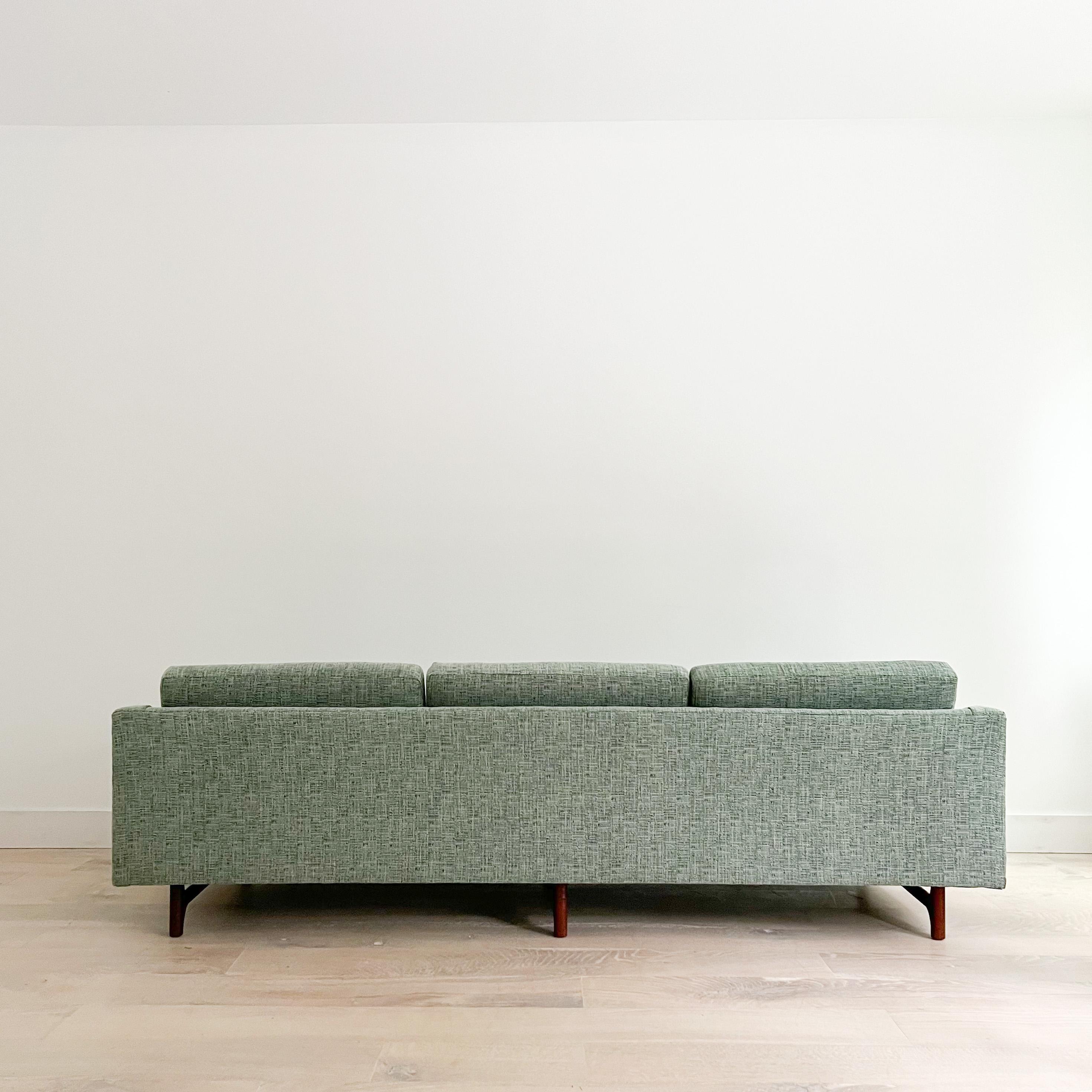 Mid-Century Modern Long Low Sofa w/ Walnut Legs by Rowe, New Upholstery 4