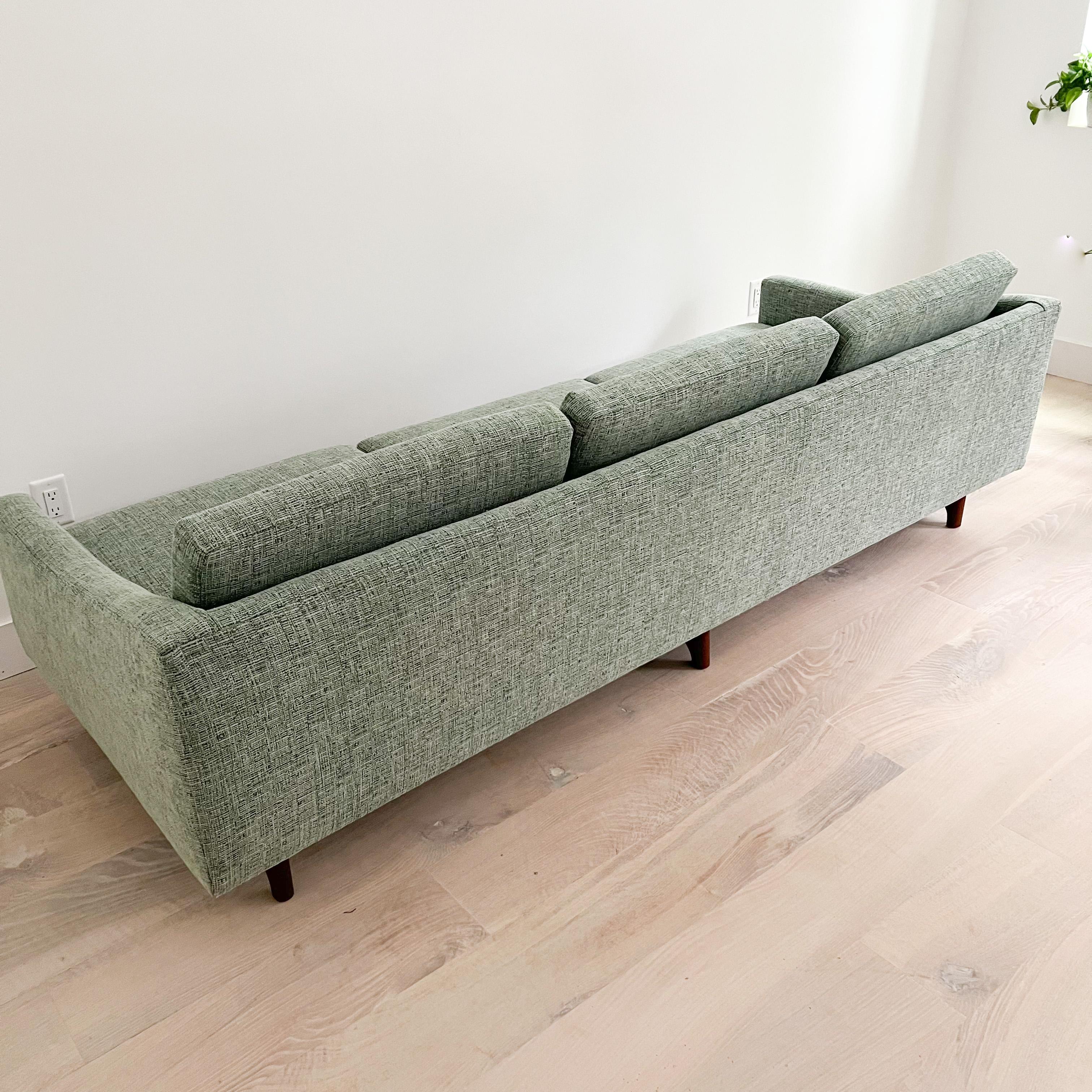 Mid-Century Modern Long Low Sofa w/ Walnut Legs by Rowe, New Upholstery 5