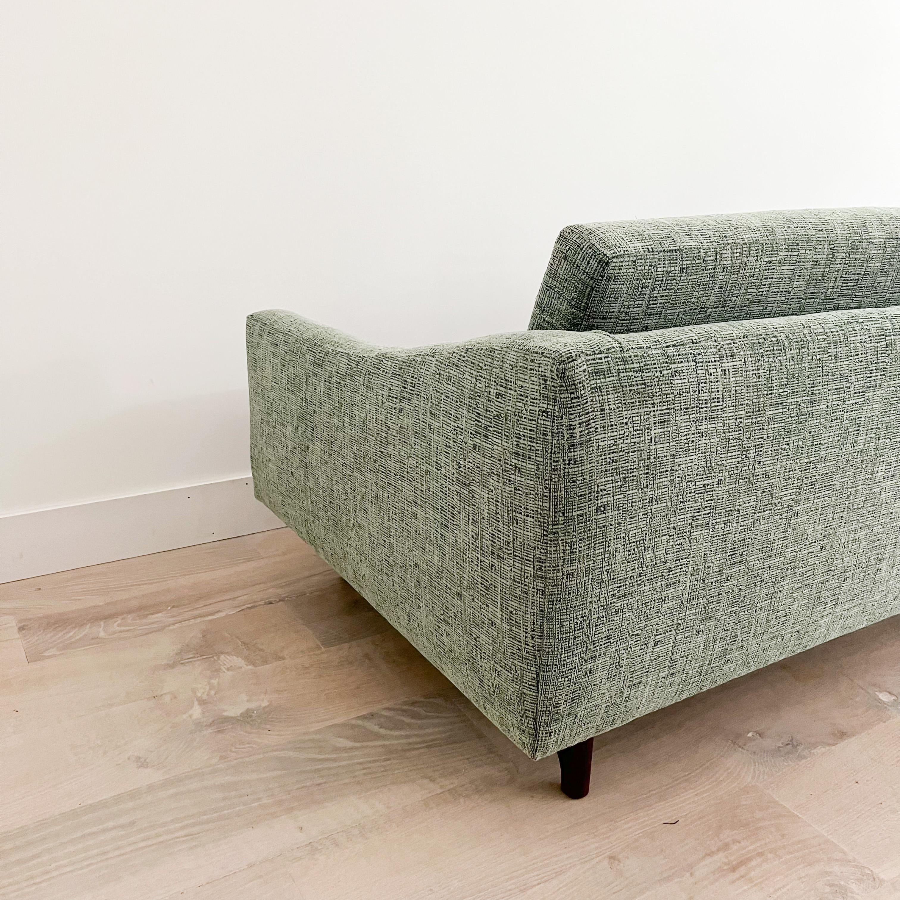 Mid-Century Modern Long Low Sofa w/ Walnut Legs by Rowe, New Upholstery 6